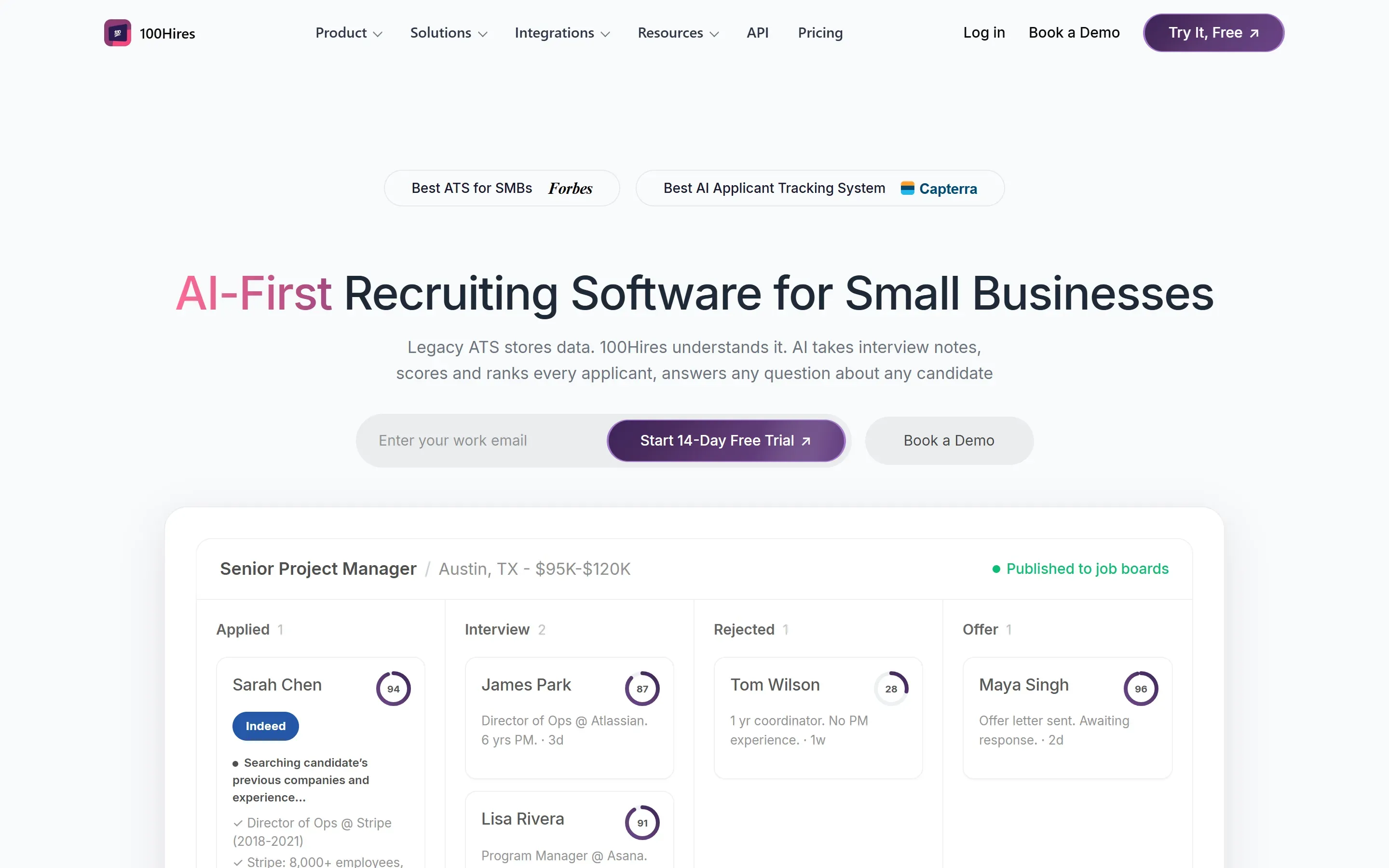 The 100Hires home page, saved 2026-10-02