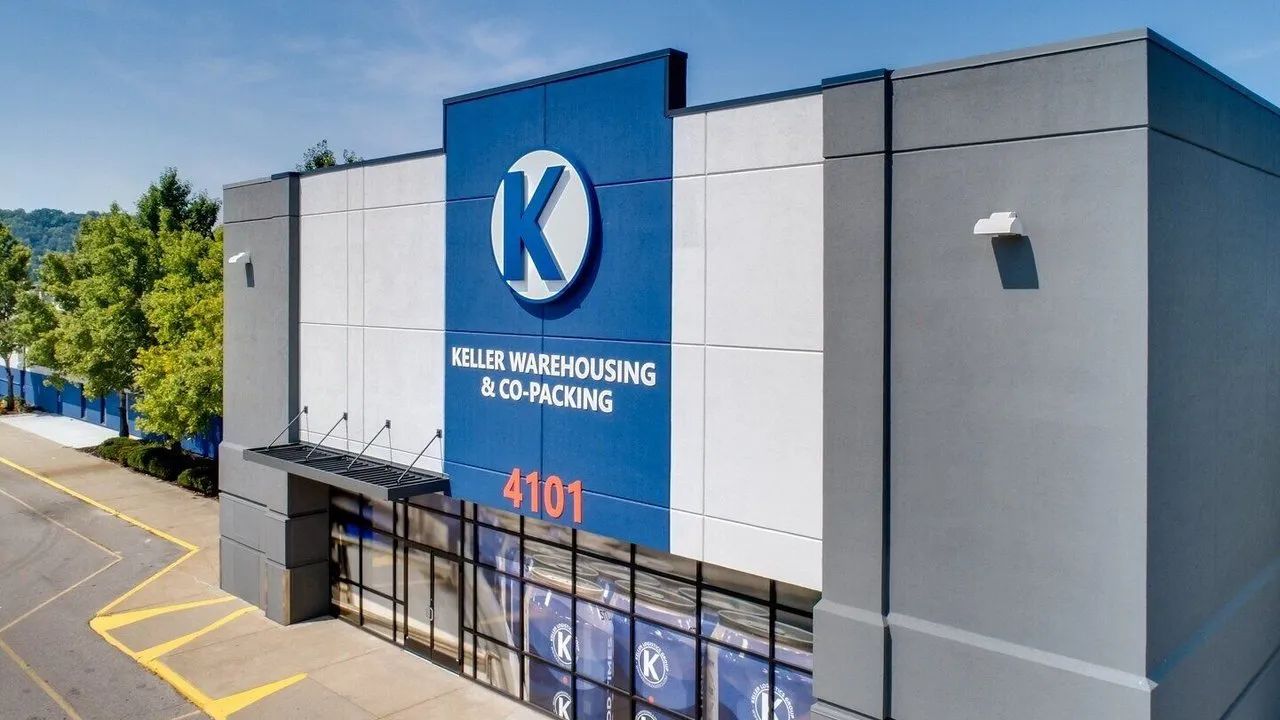 Keller Warehousing & Co-Packing building entrance with blue logo and 4101 address number