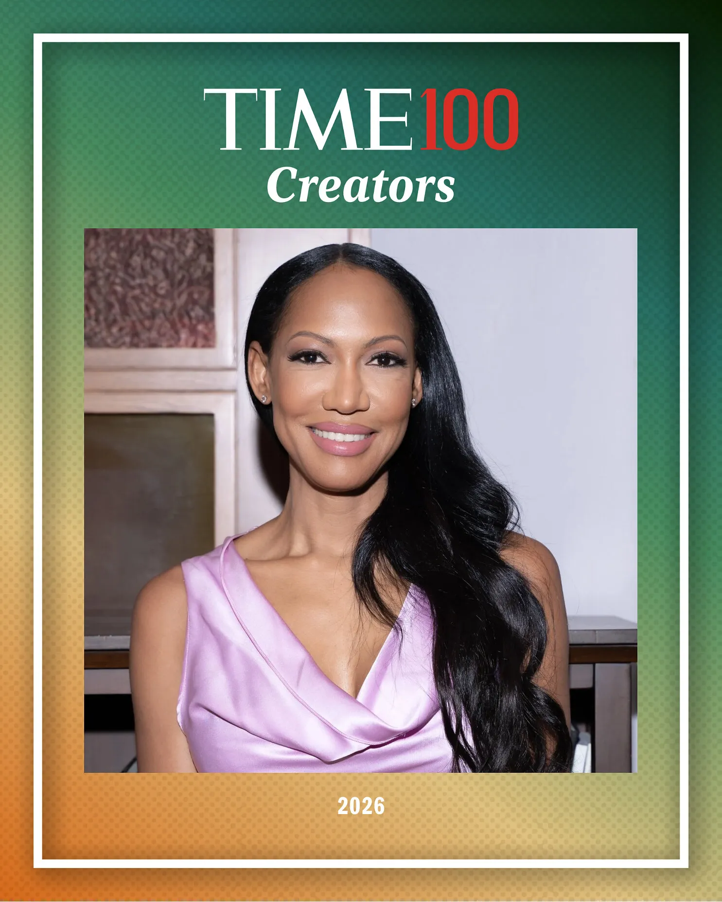 Dr Judith Joseph in a lavender satin dress on a TIME100 Creators 2026 graphic.