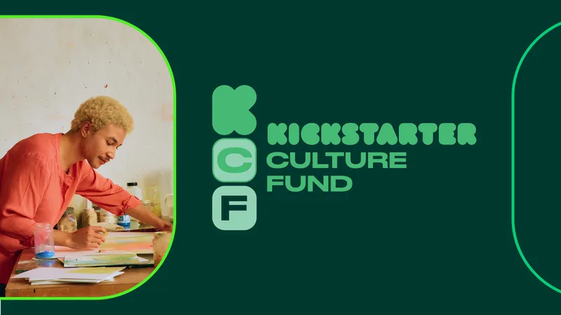 Person painting at a table beside the Kickstarter Culture Fund logo on a dark green background