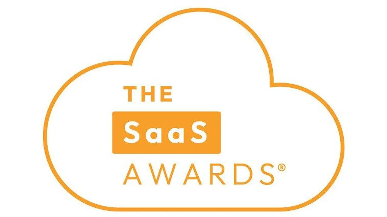 The SaaS Awards logo in an orange cloud outline