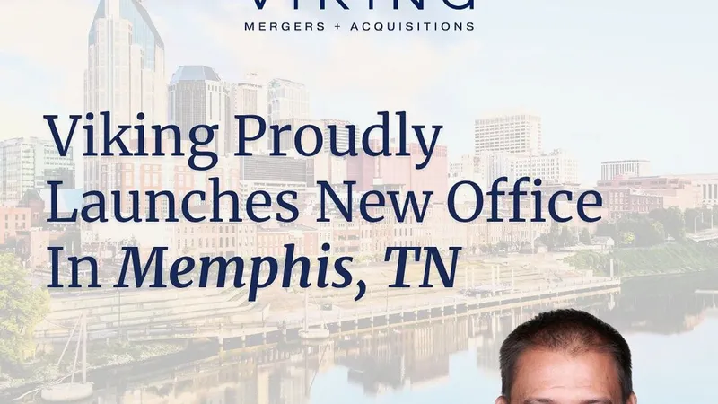 Memphis skyline and riverfront with text announcing Viking’s new office in Memphis, TN.