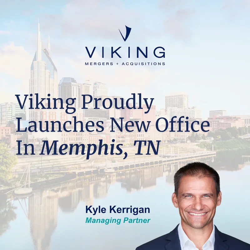 Memphis skyline and riverfront with text announcing Viking’s new office in Memphis, TN.