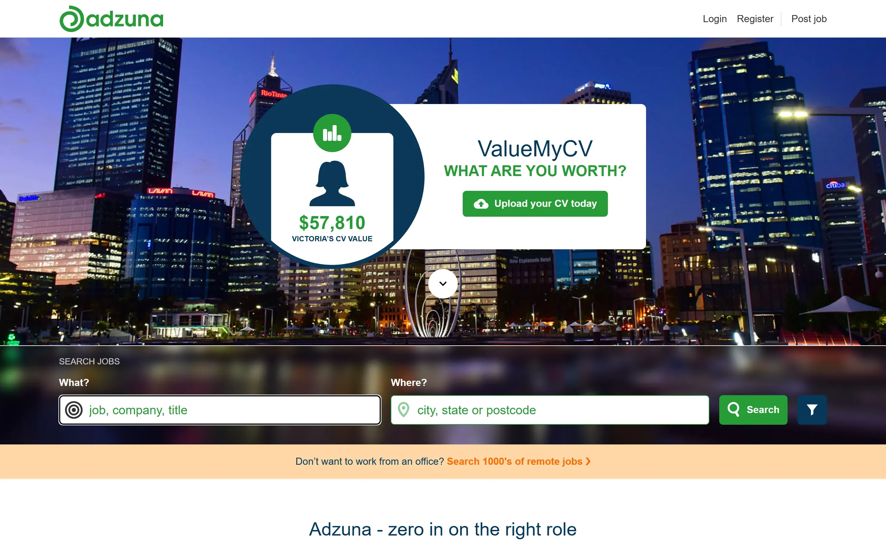 The Adzuna Australia home page, October 6, 2026