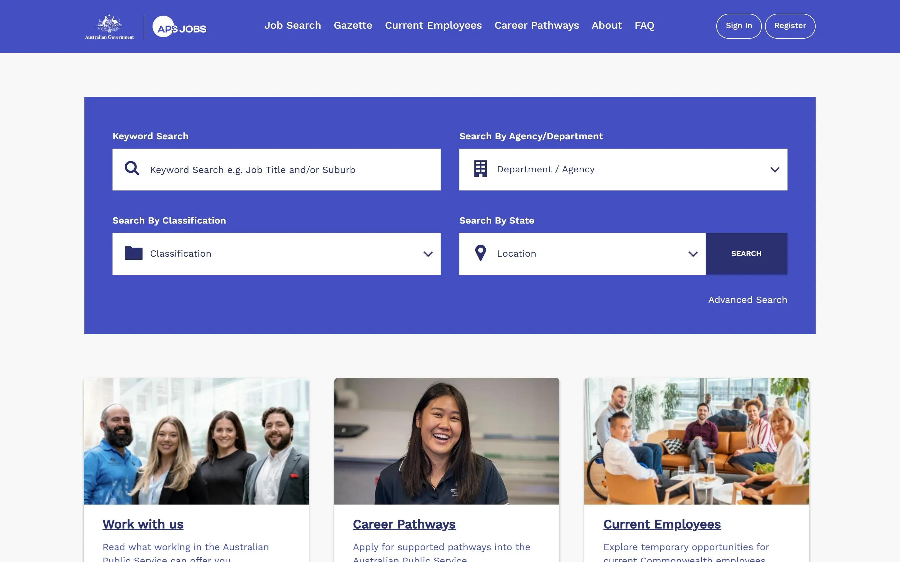 The APS Jobs home page, October 6, 2026