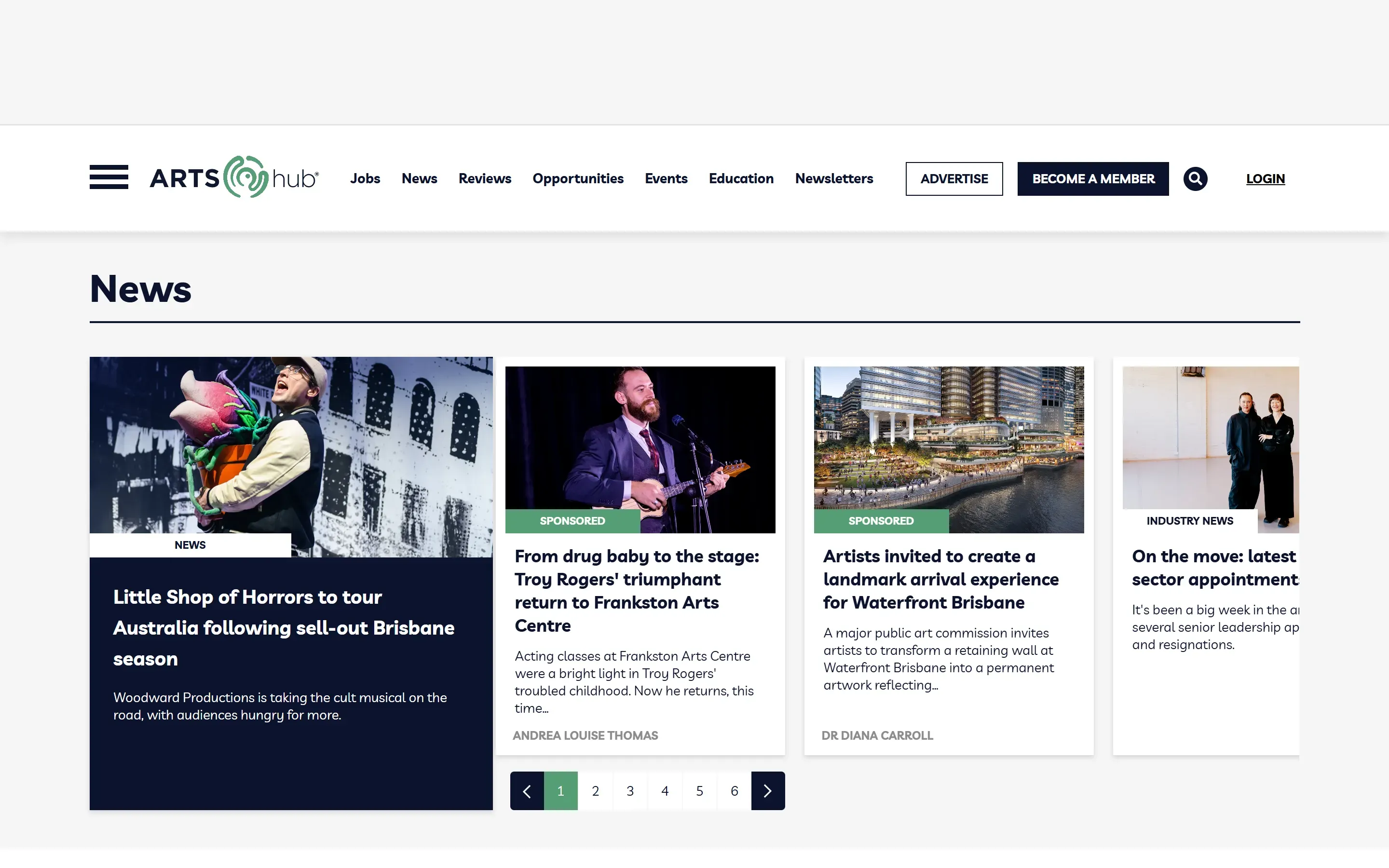 The ArtsHub home page, October 6, 2026