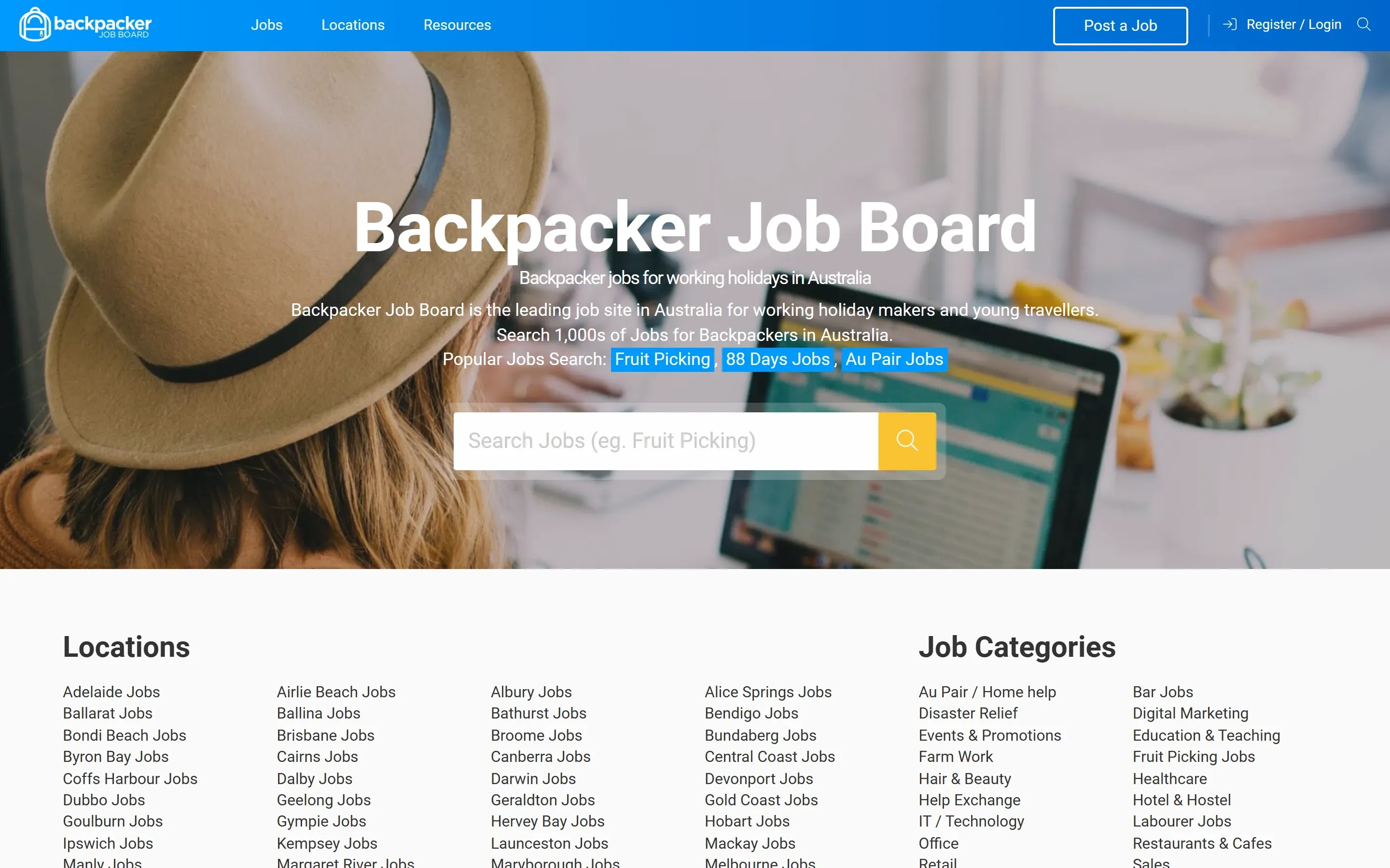 The Backpacker Job Board home page, October 6, 2026