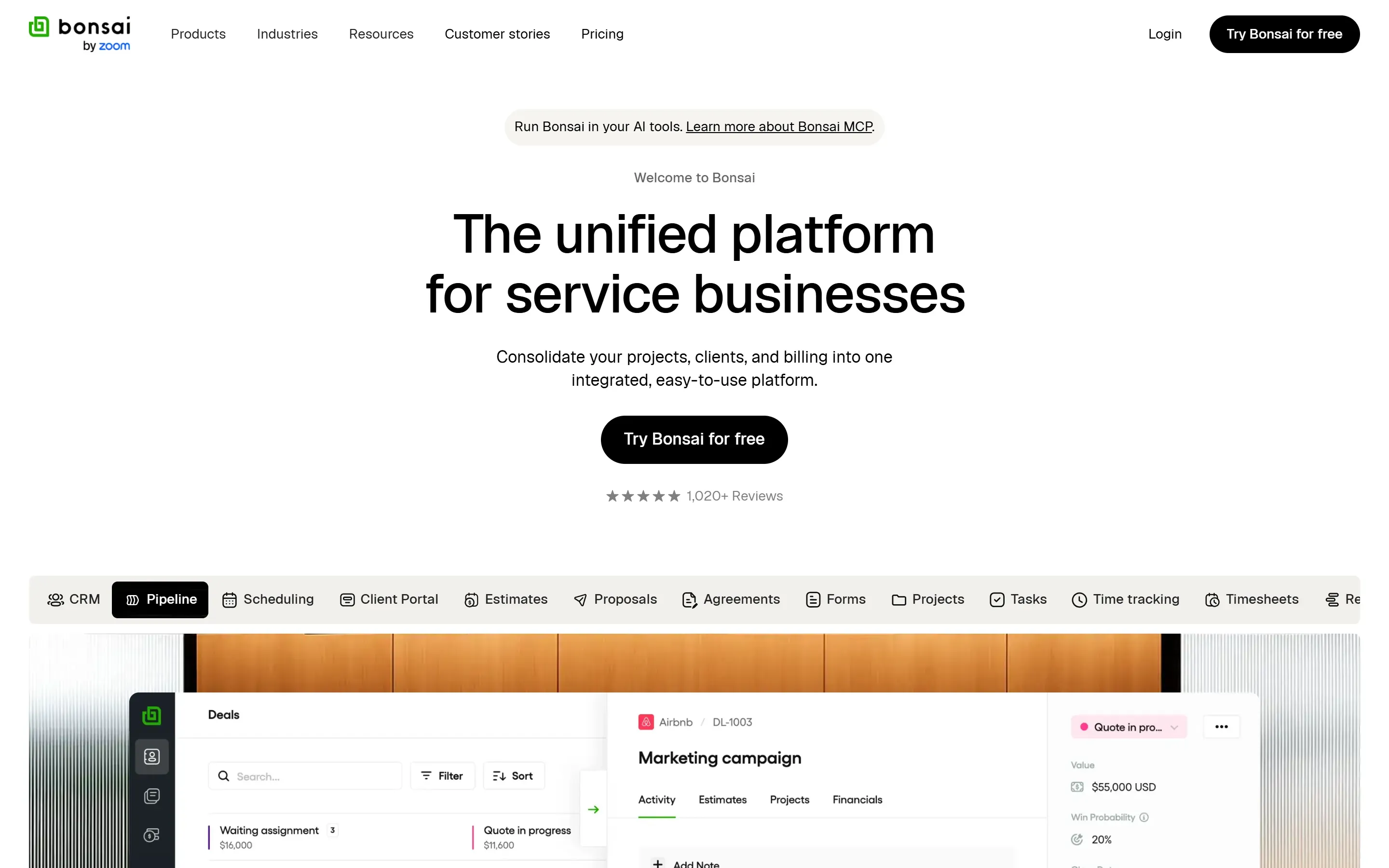 The Bonsai home page, 2026
