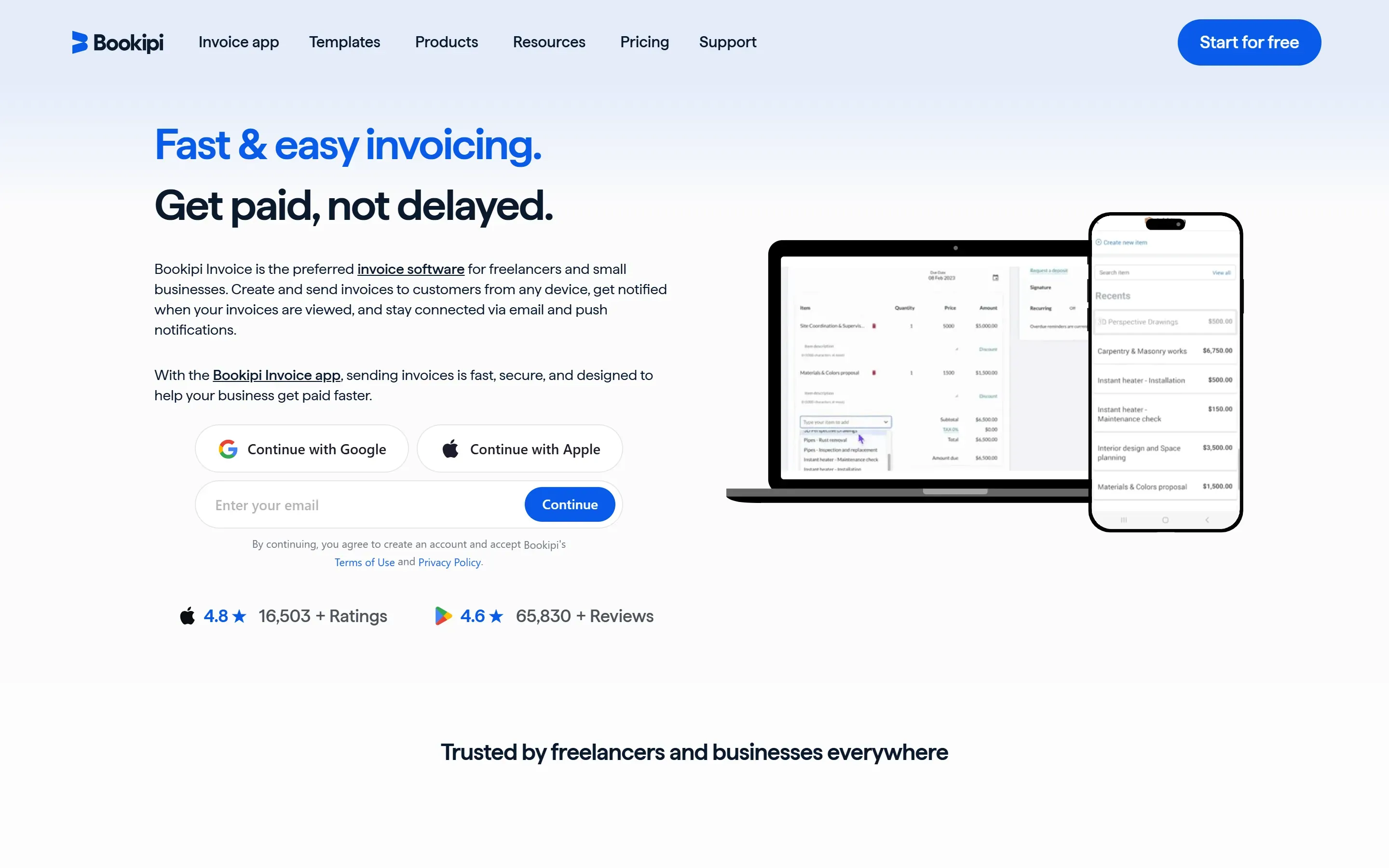 The Bookipi Invoice home page, saved 2026-10-02