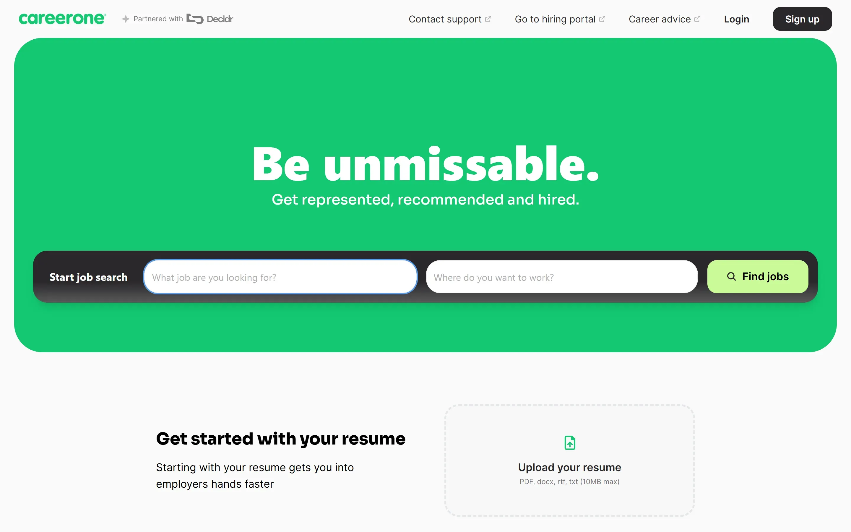 The CareerOne home page, October 6, 2026