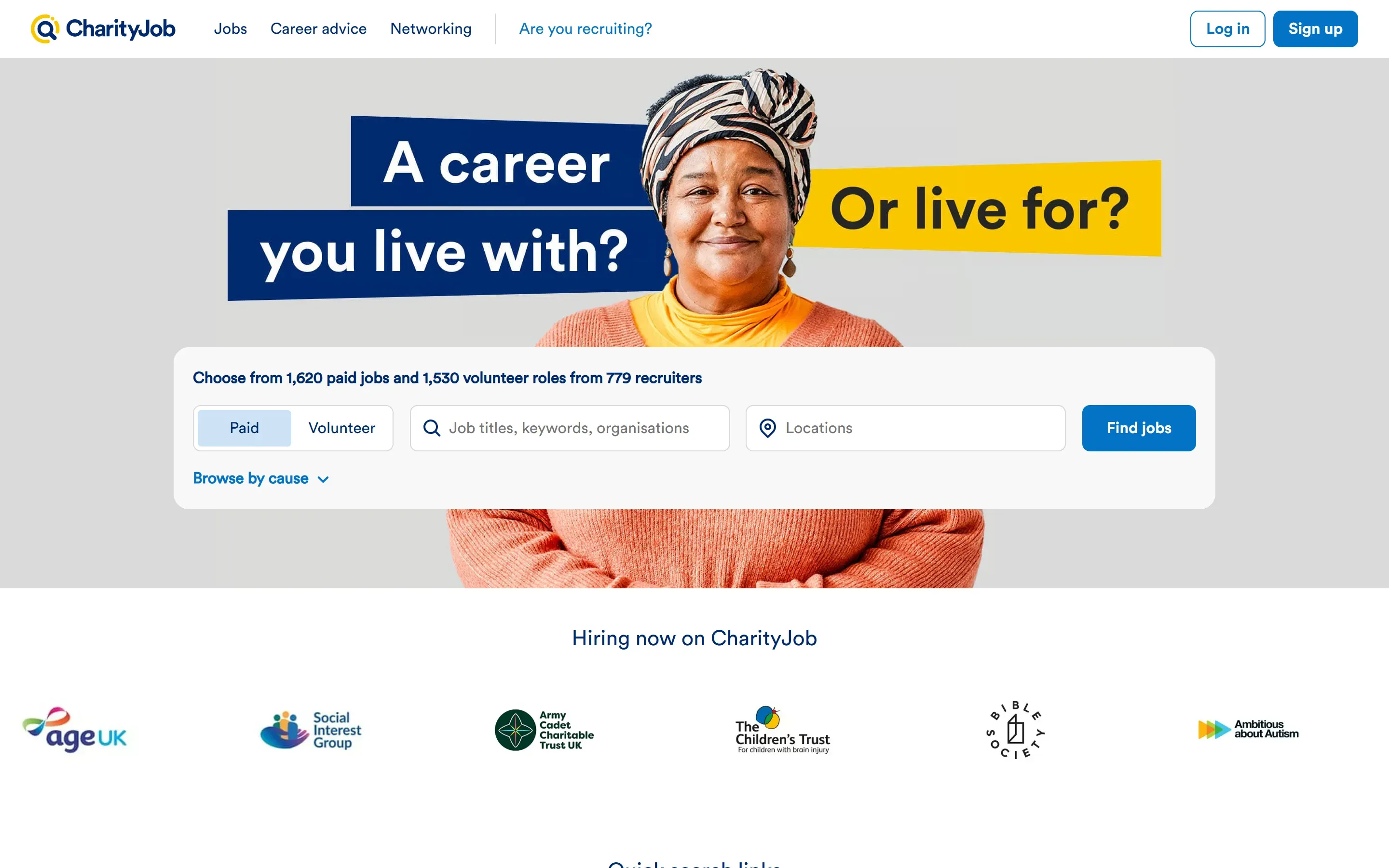 The CharityJob home page, October 6, 2026