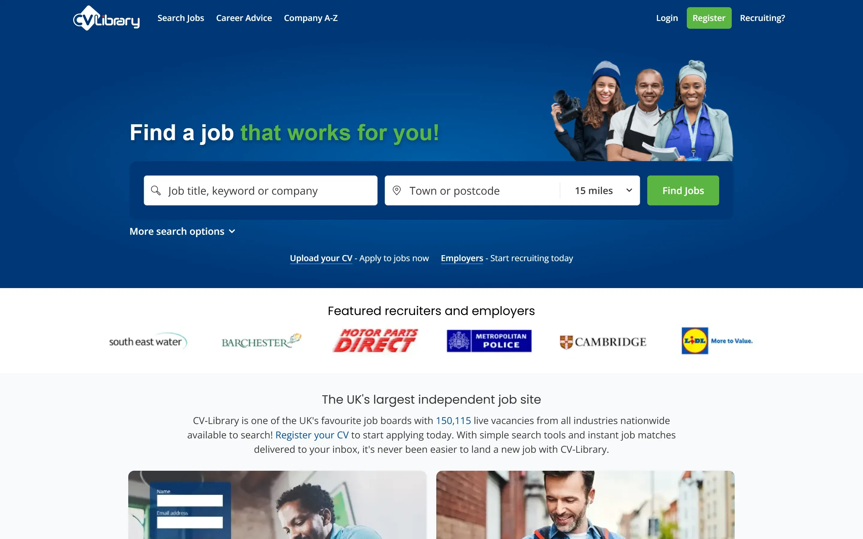 The CV-Library home page, October 6, 2026