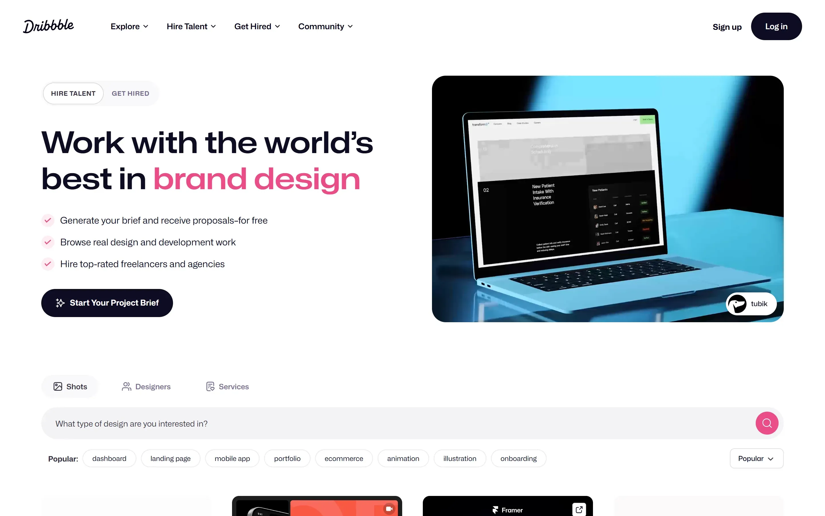 The Dribbble home page, saved 2026-10-05