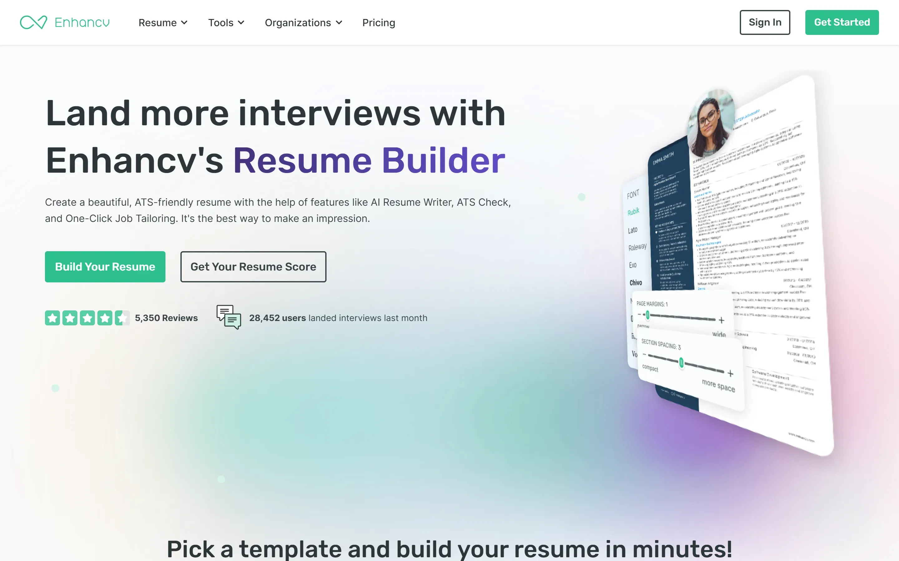 The Enhancv home page, October 6, 2026