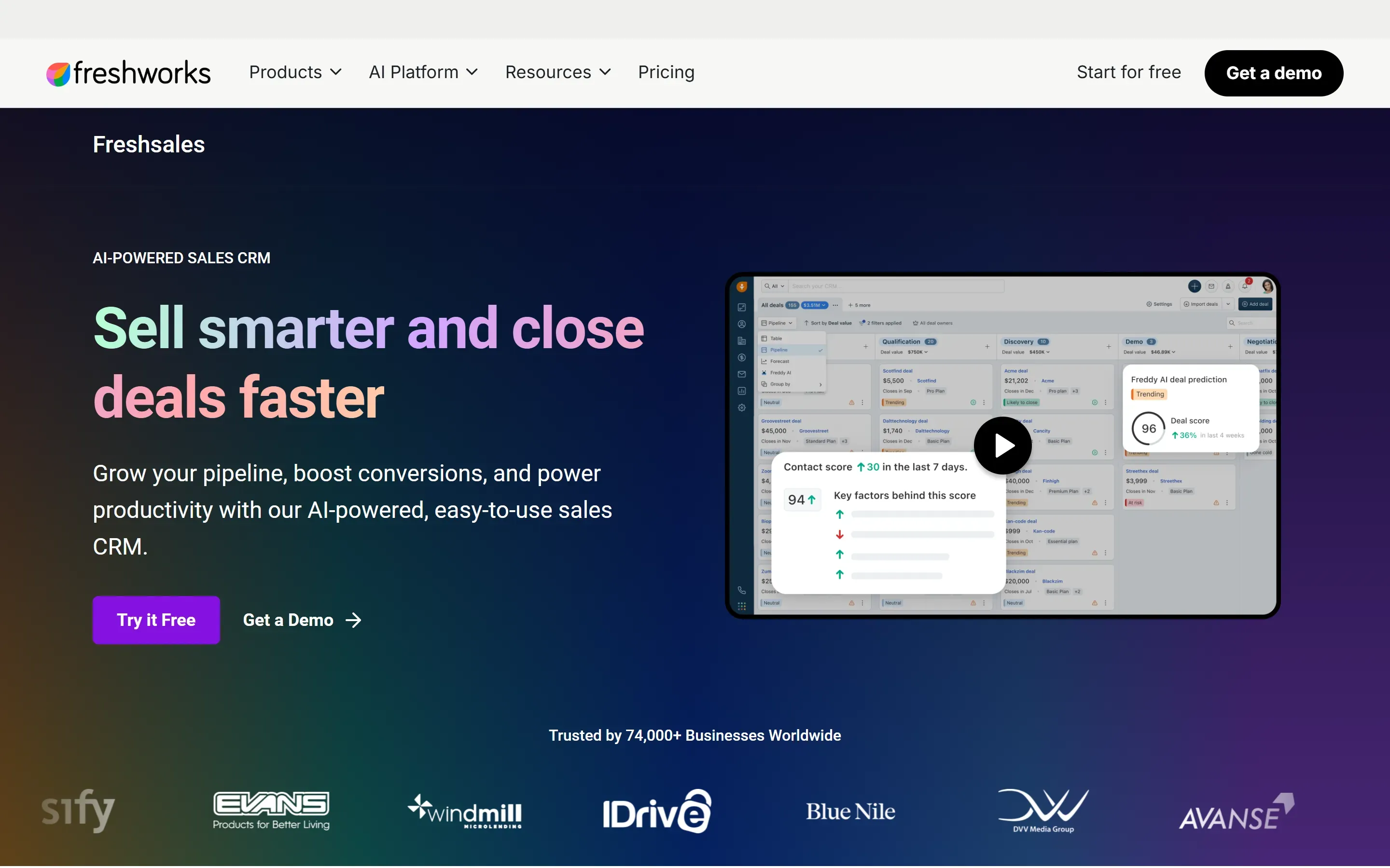 The Freshsales home page, 2026
