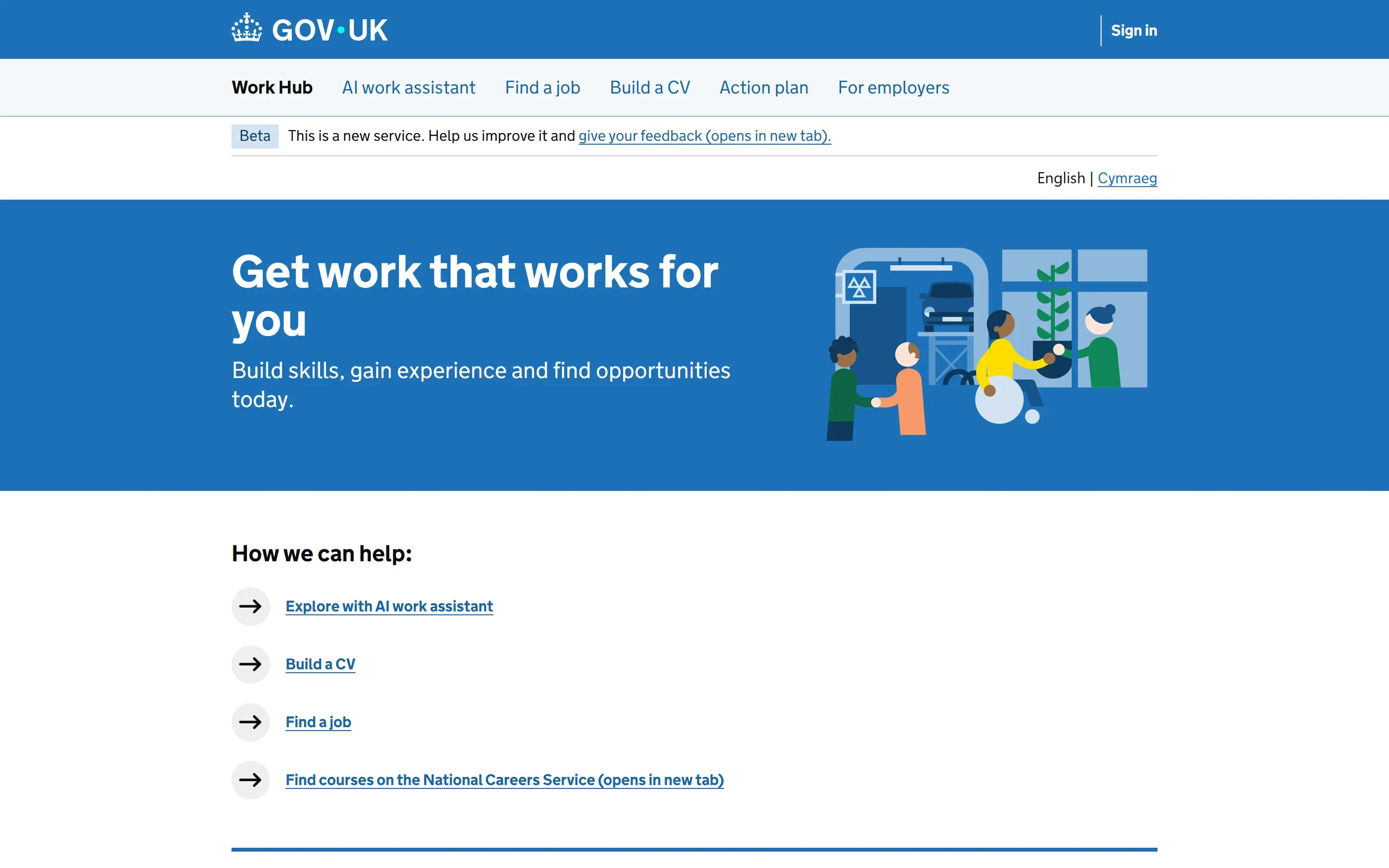 The GOV.UK Find a Job home page, October 6, 2026
