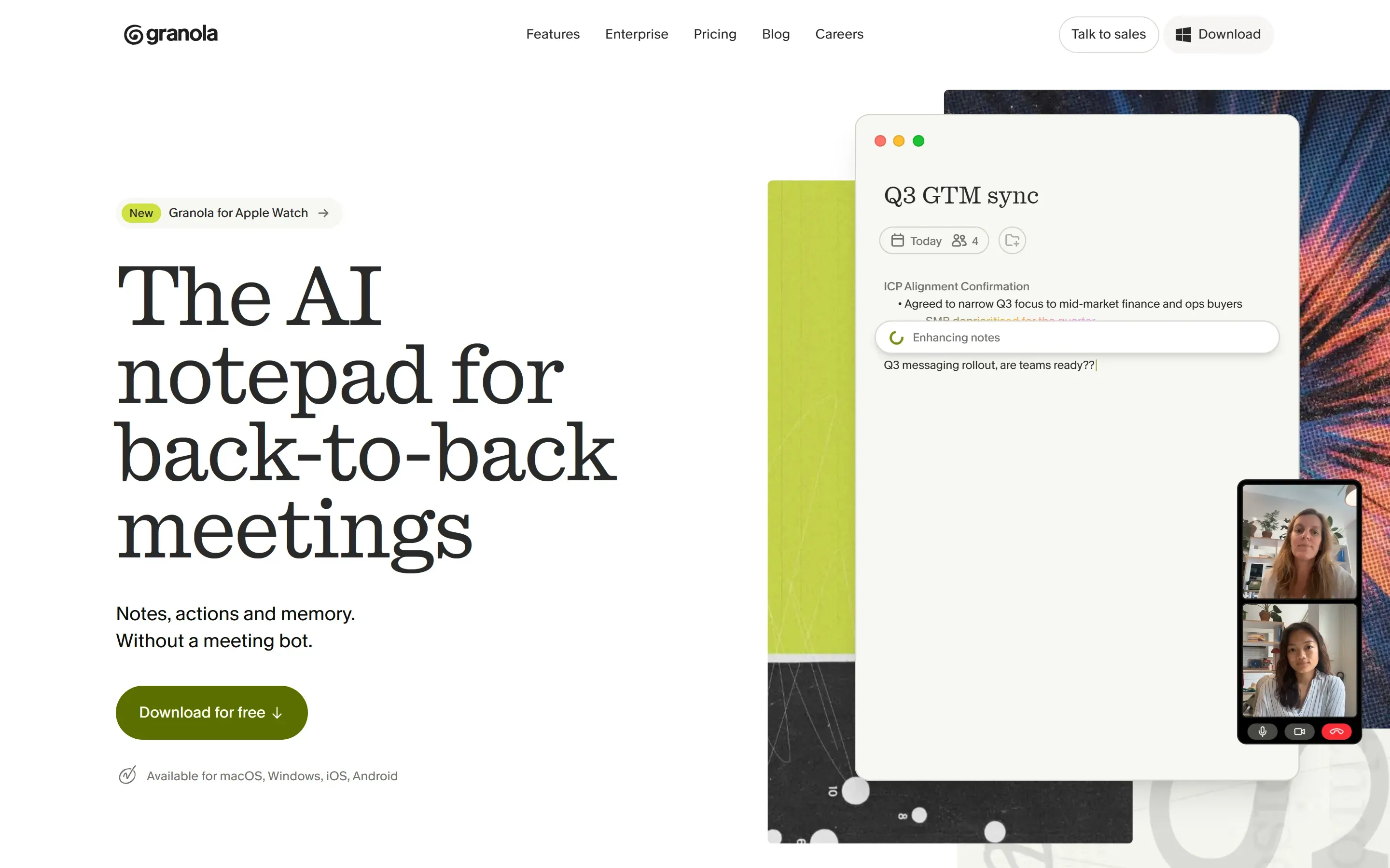 The Granola home page, 2026
