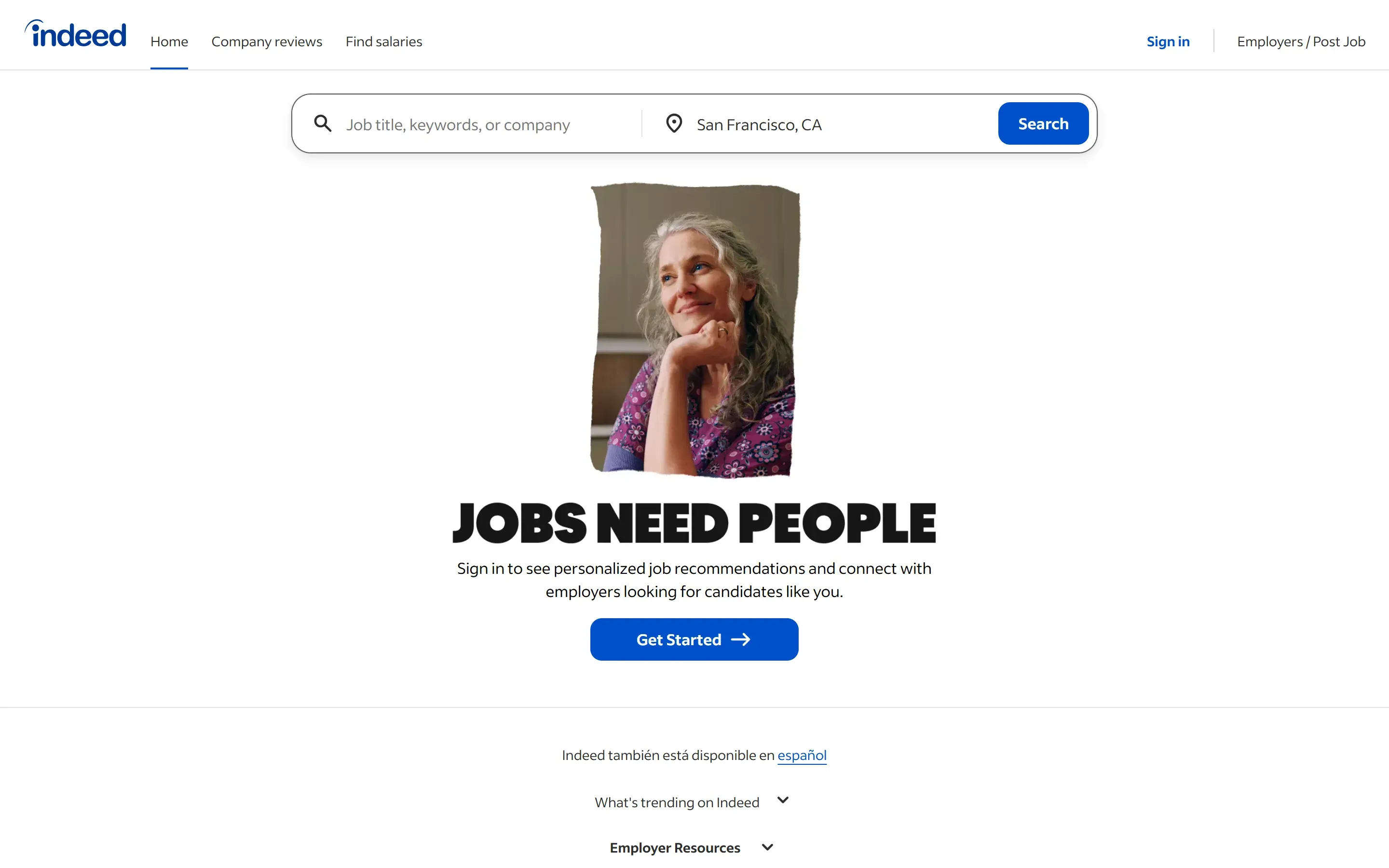 The Indeed home page, from an archived copy (June 2026)