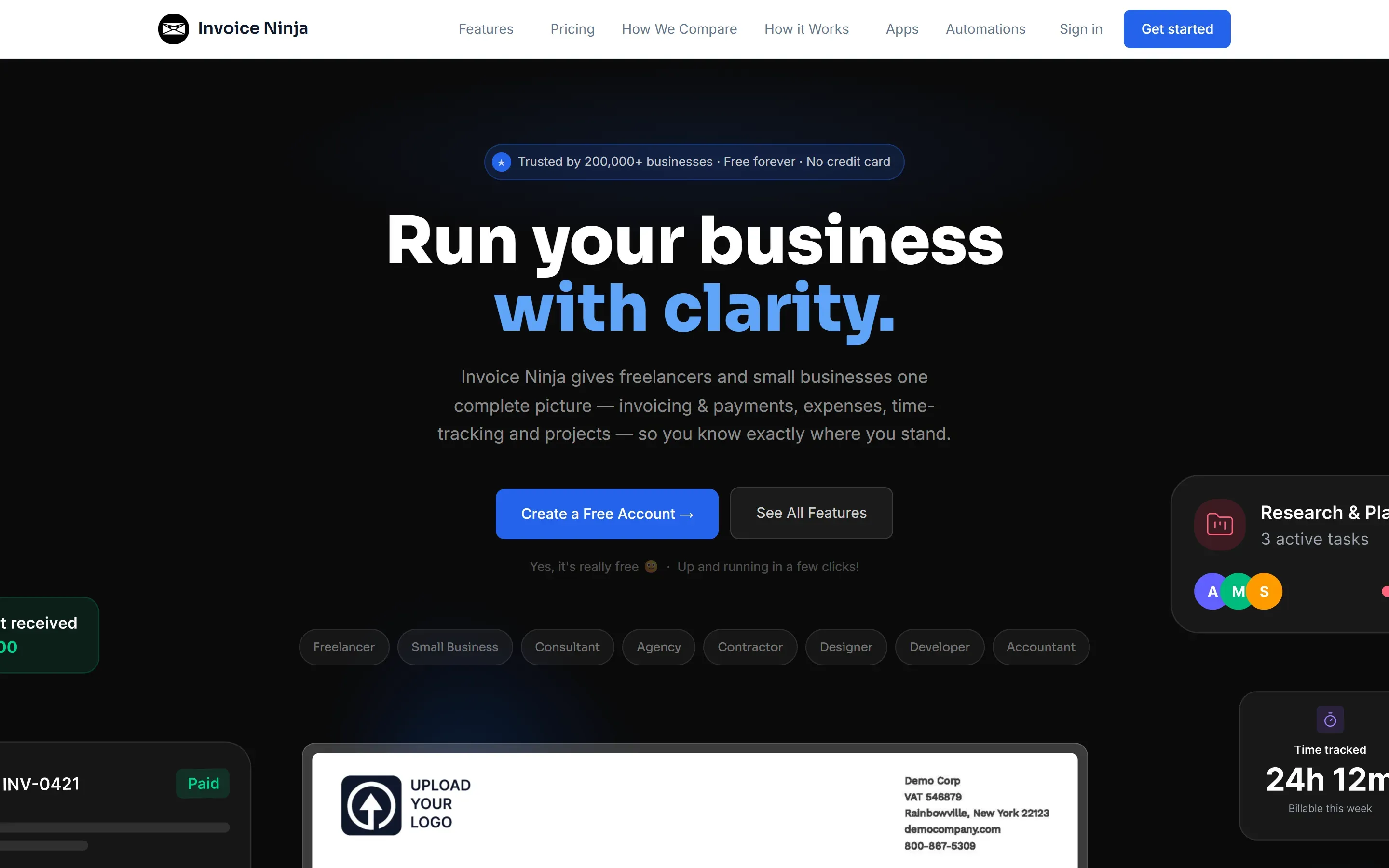 The Invoice Ninja home page, saved 2026-10-02