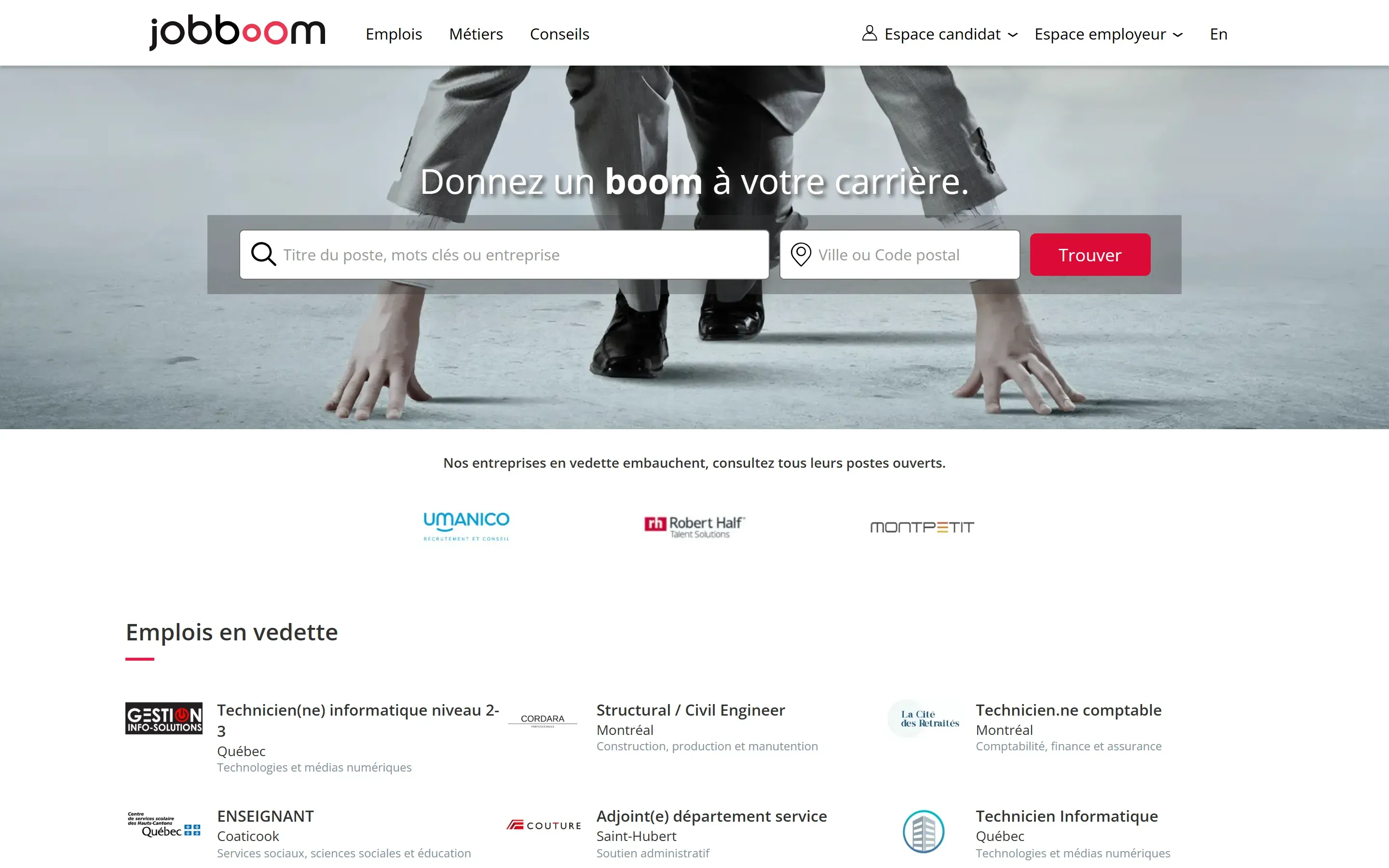 The Jobboom home page, from an archived copy (May 2026)