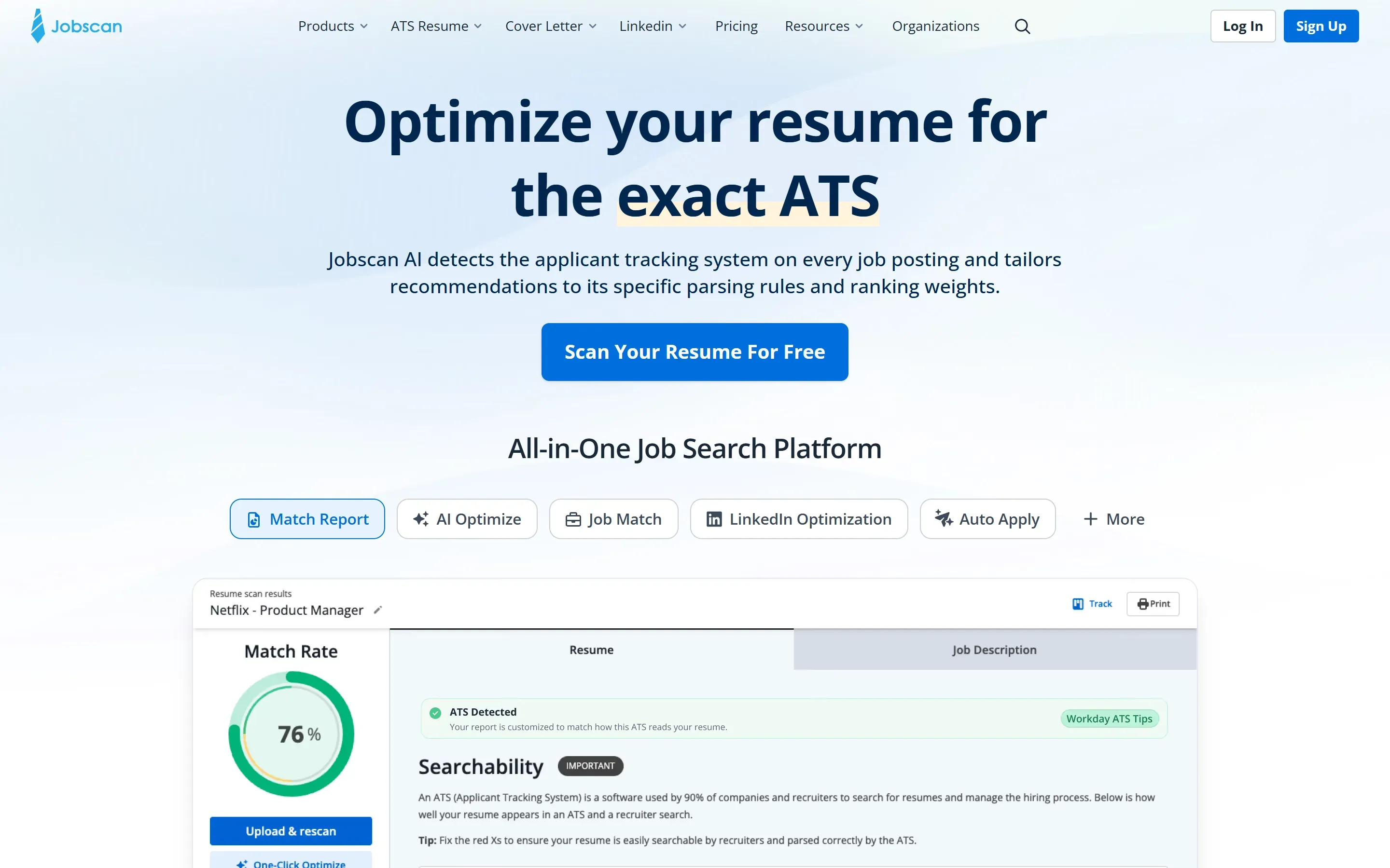 The Jobscan home page, October 6, 2026