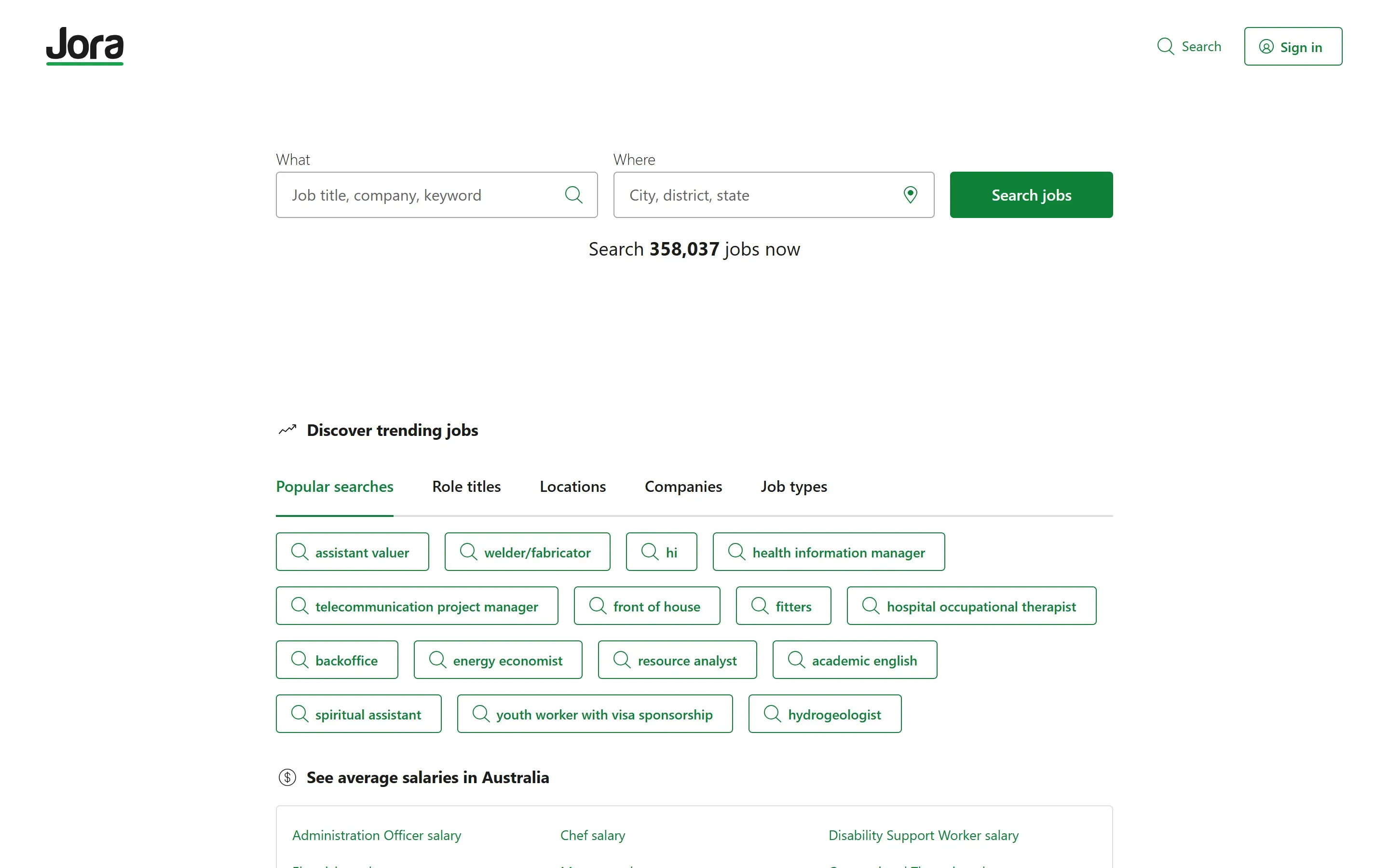 The Jora home page, October 6, 2026