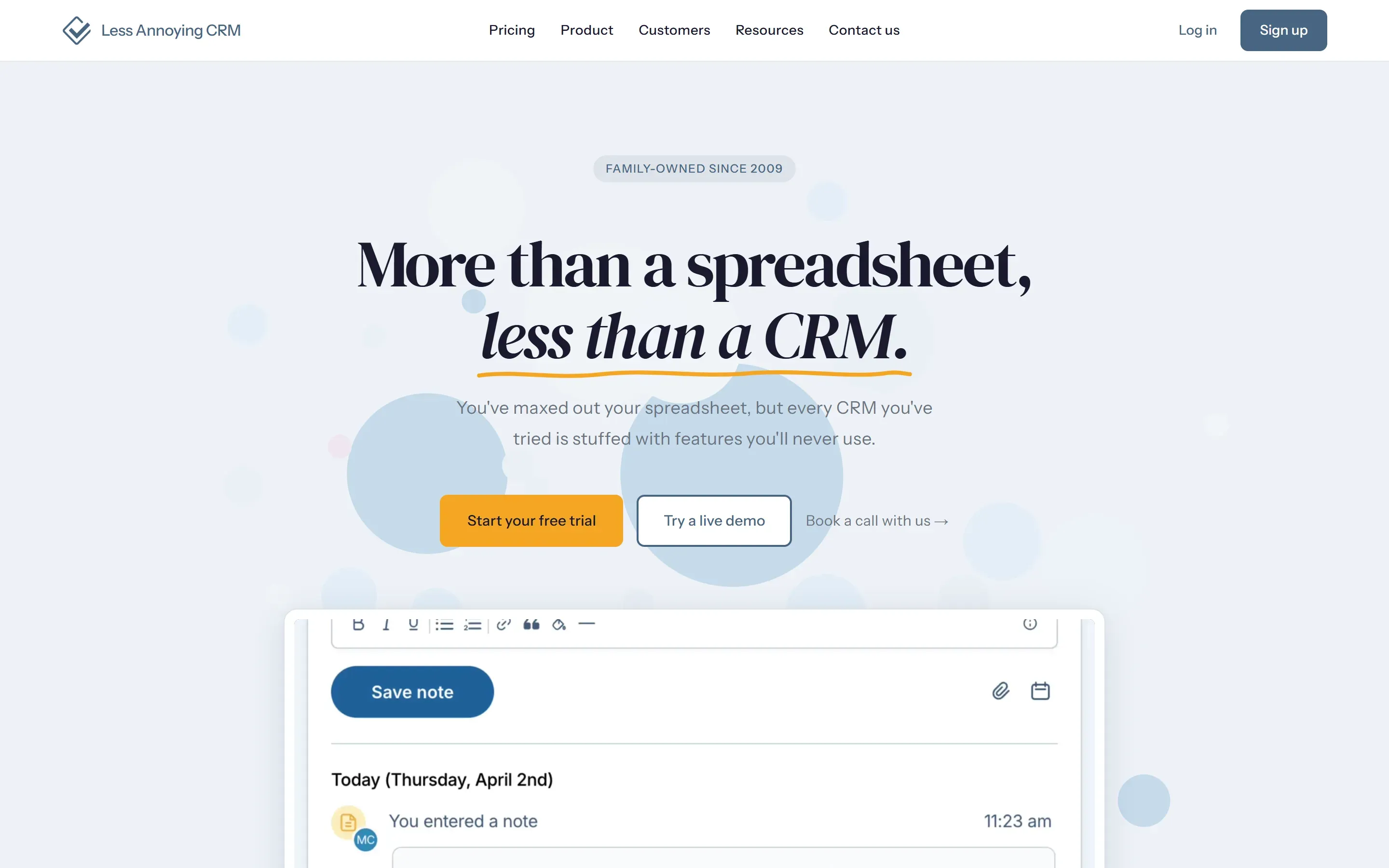 The Less Annoying CRM home page, saved 2026-10-02