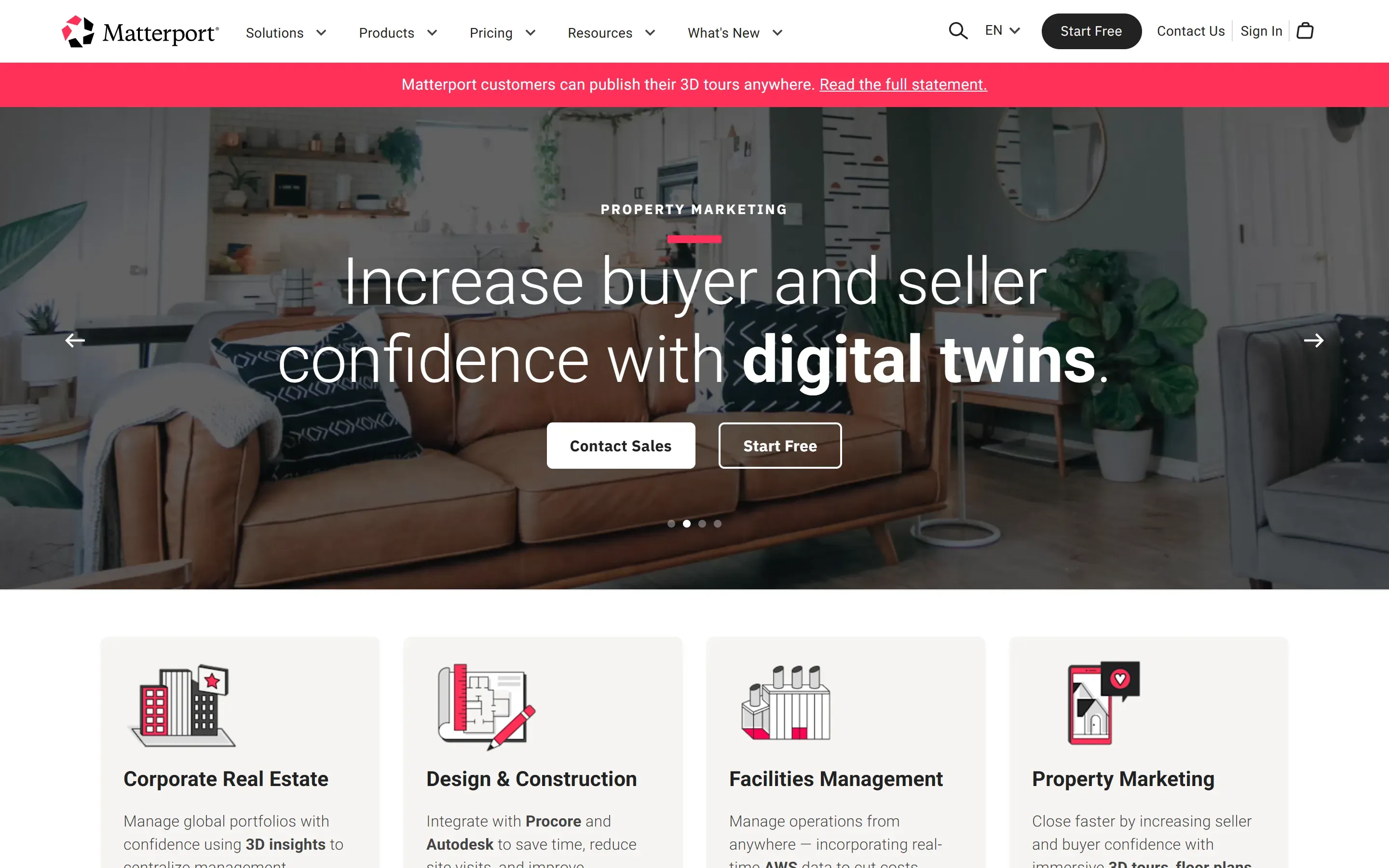 The Matterport home page, 2026