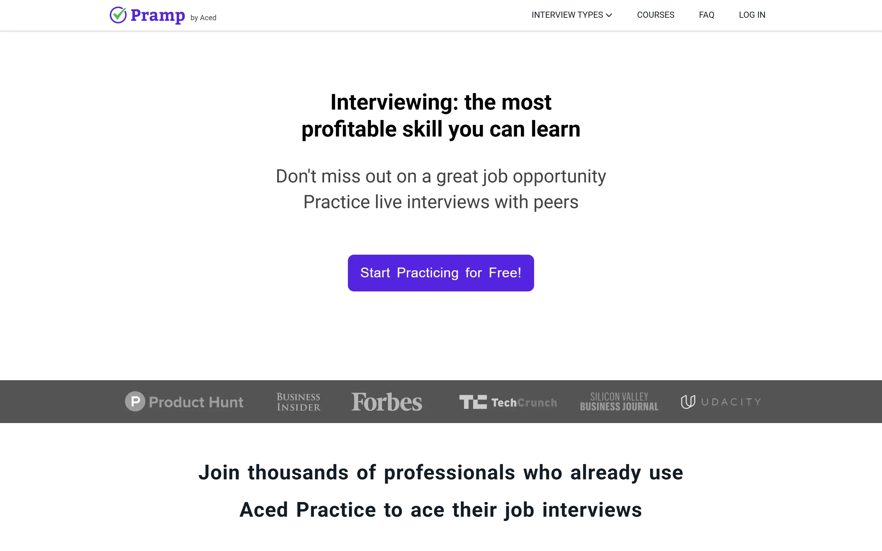 The Pramp home page, October 6, 2026