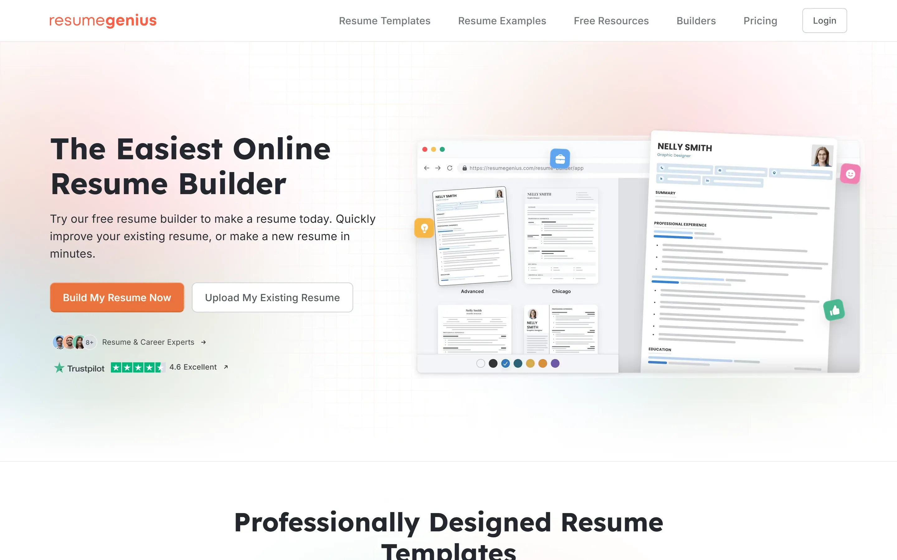 The Resume Genius home page, October 6, 2026