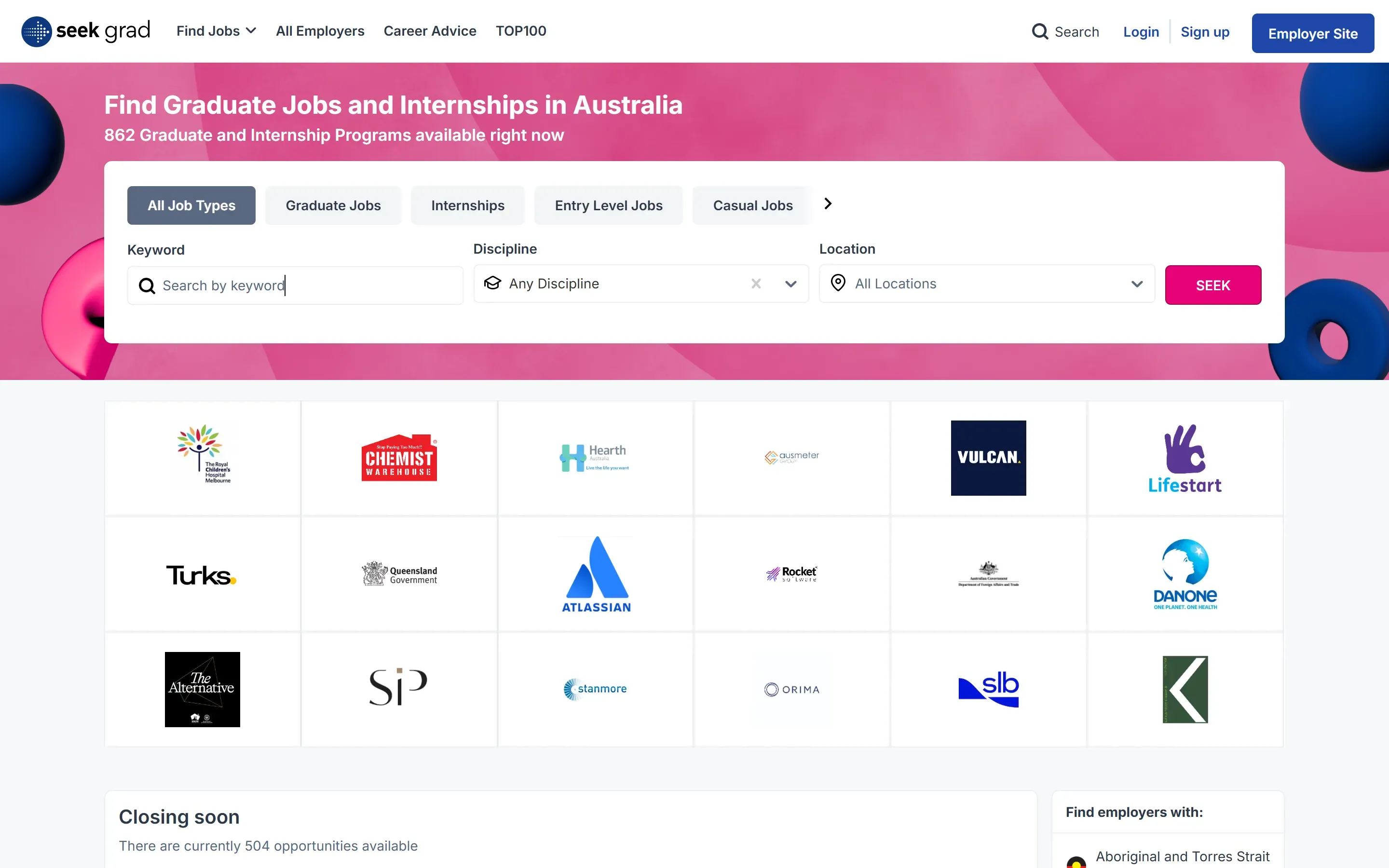 The SEEK Grad (formerly GradConnection) home page, October 6, 2026