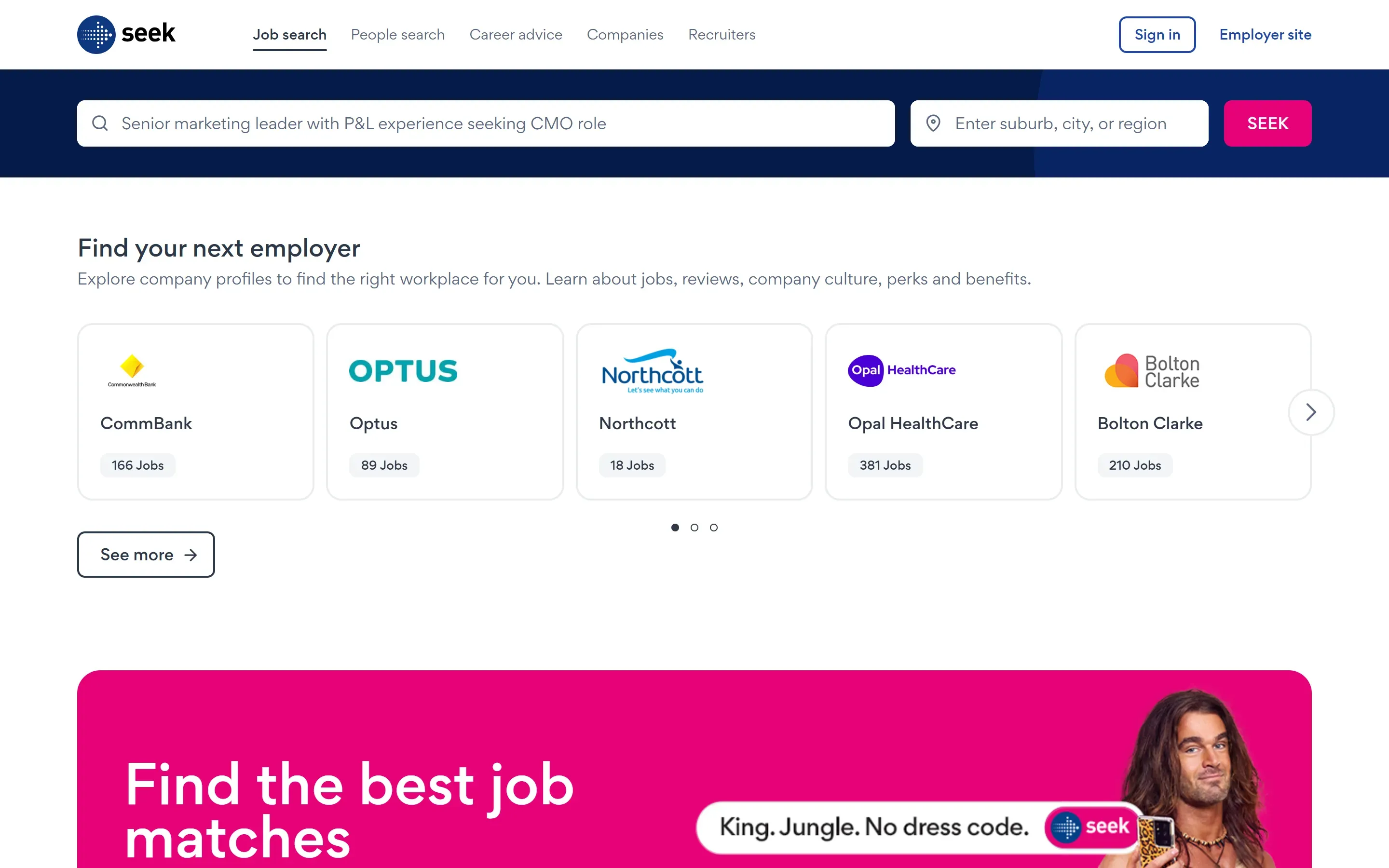 The SEEK home page, from an archived copy (September 2026)