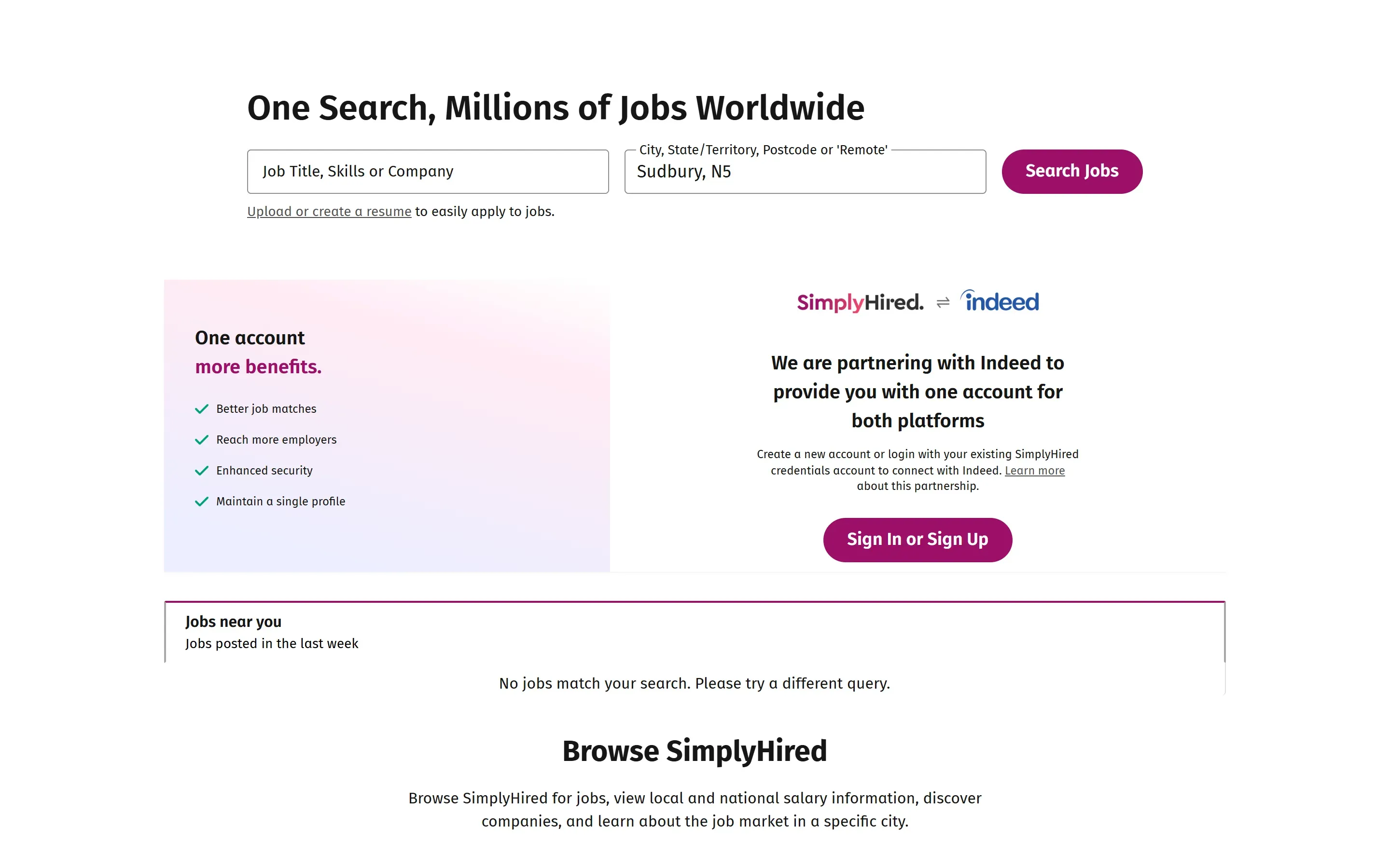 The SimplyHired Australia home page, October 6, 2026