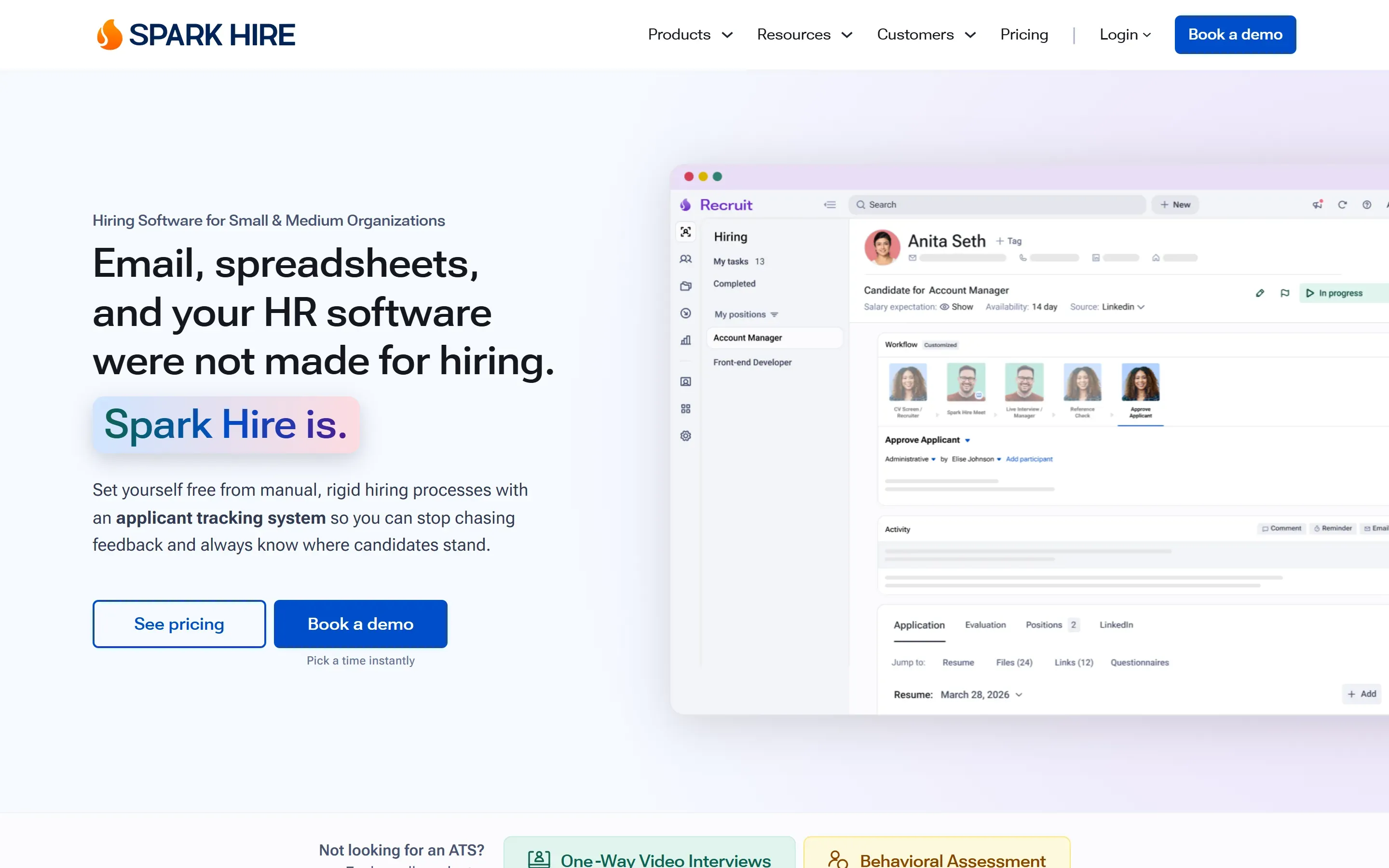 The Spark Hire home page, saved 2026-10-02
