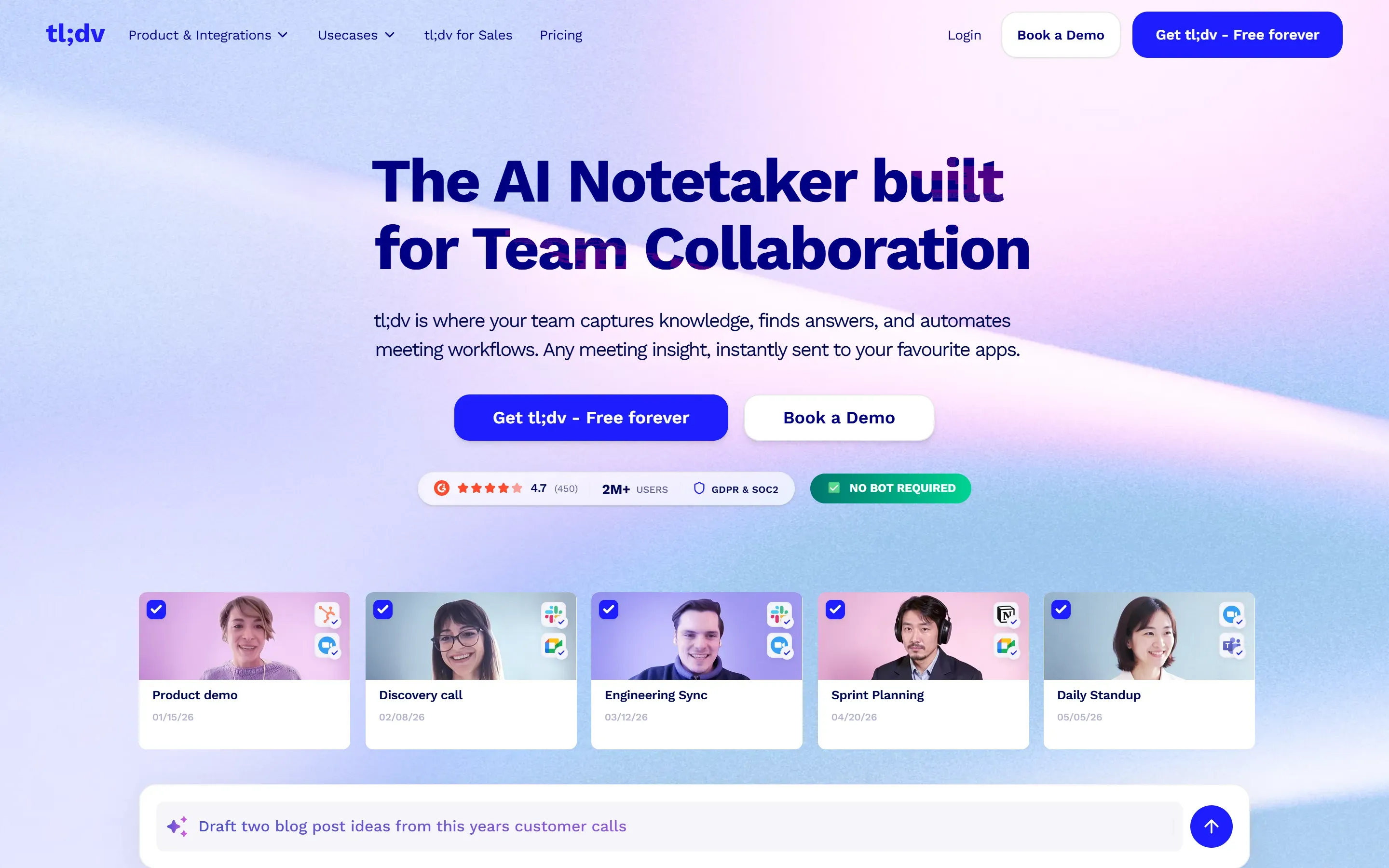 The tl;dv home page, saved 2026-10-02