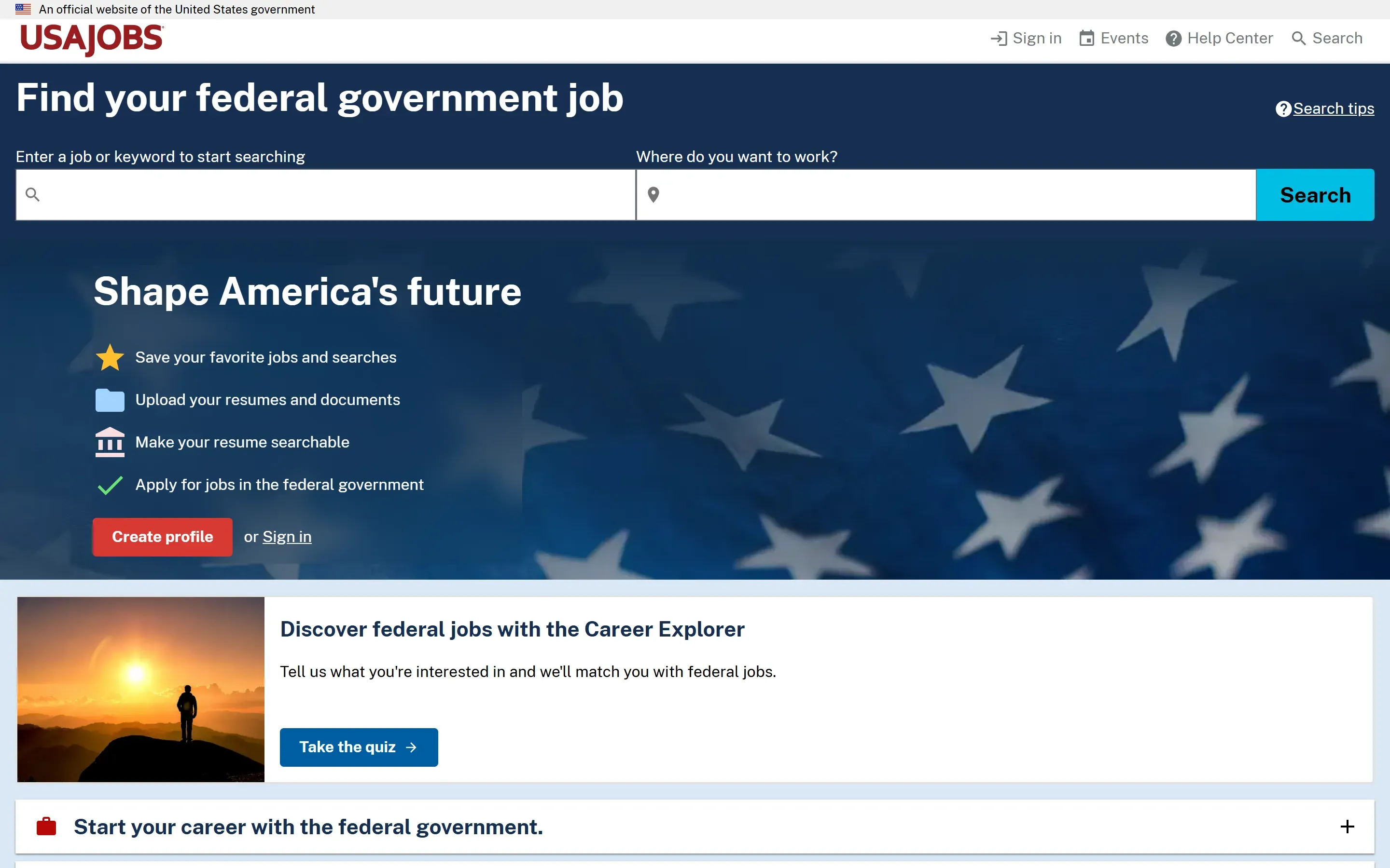 The USAJOBS home page, October 6, 2026