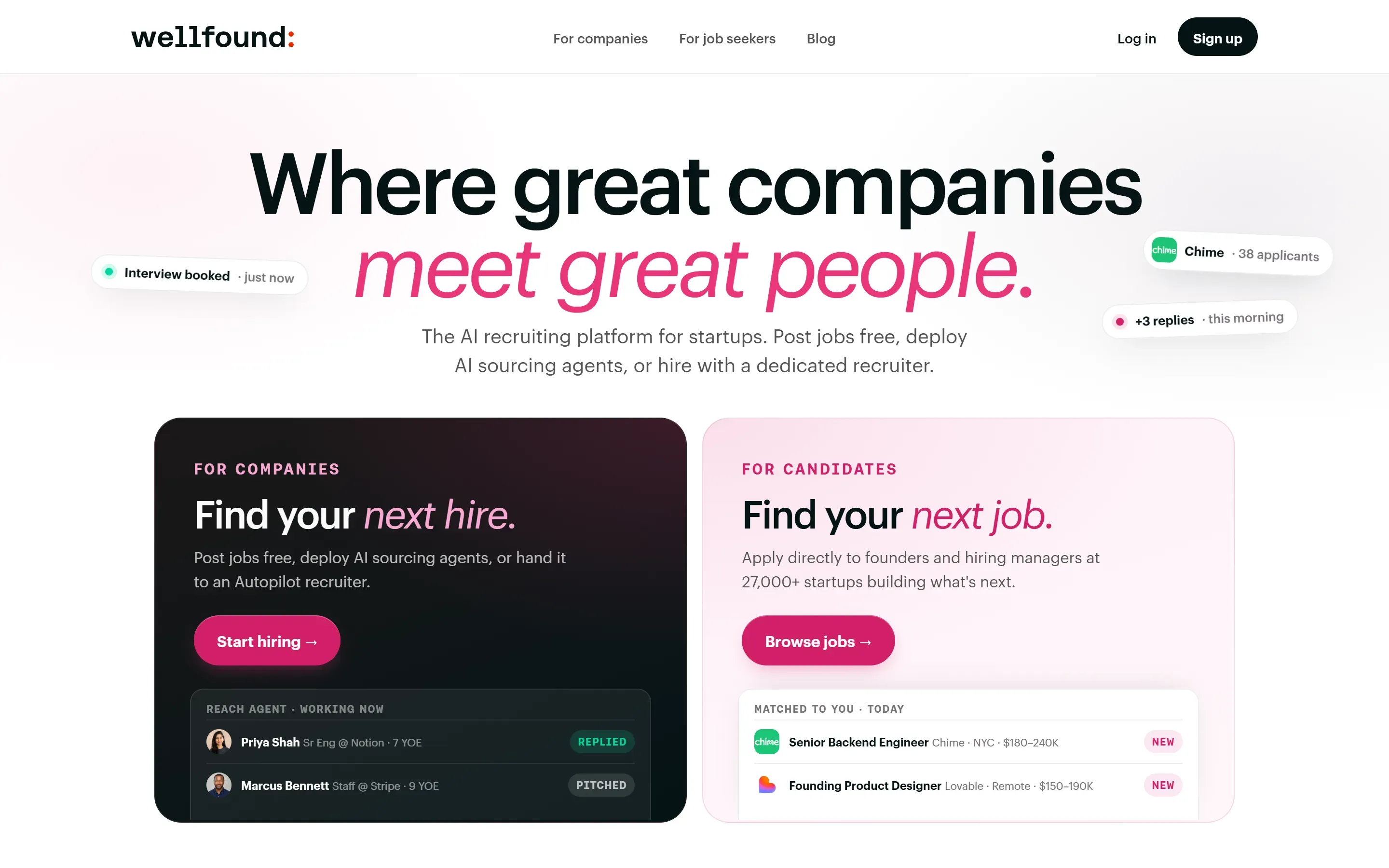 The Wellfound home page, October 6, 2026