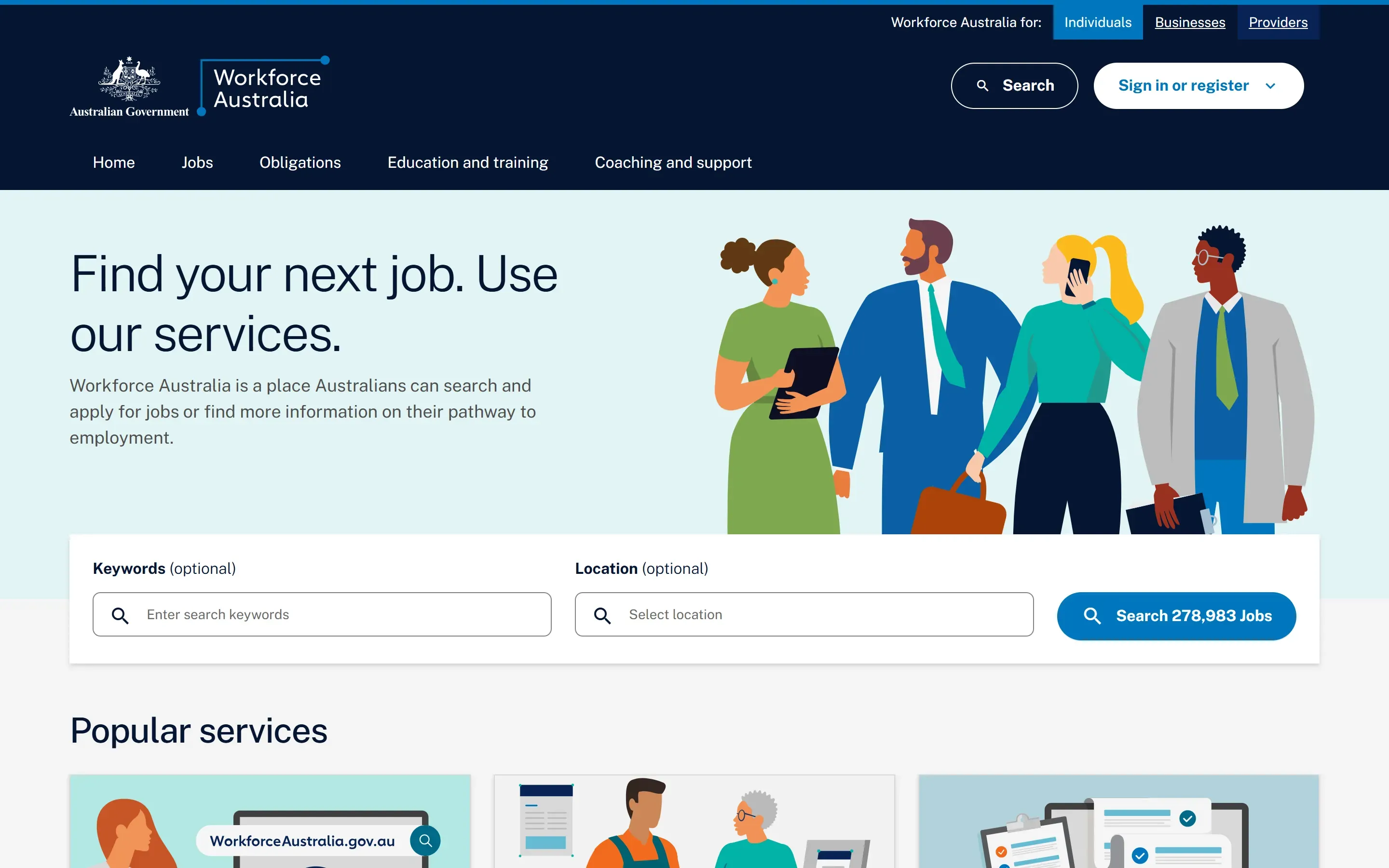 The Workforce Australia home page, October 6, 2026