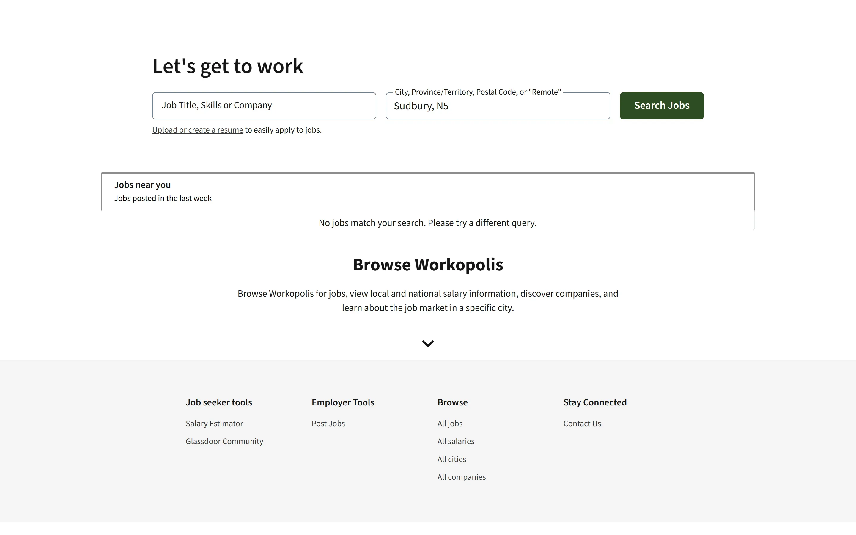 The Workopolis home page, October 6, 2026