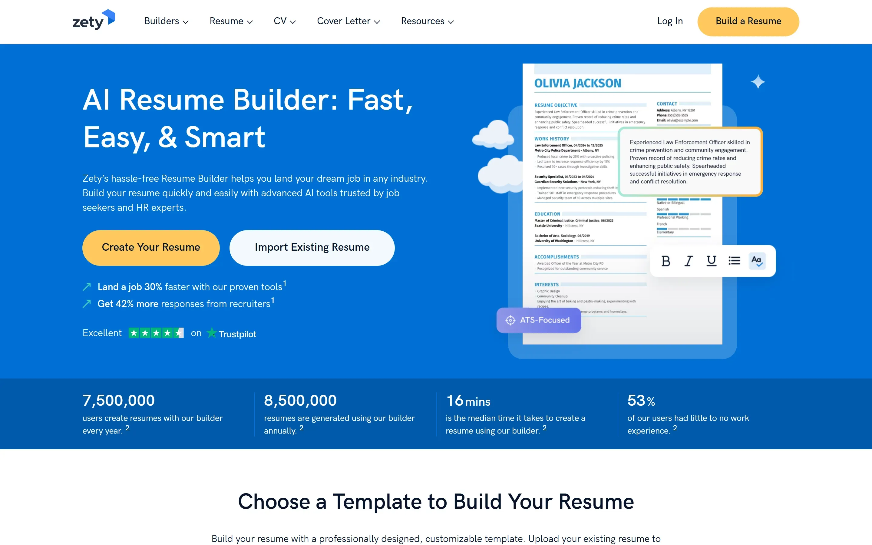 The Zety home page, October 6, 2026