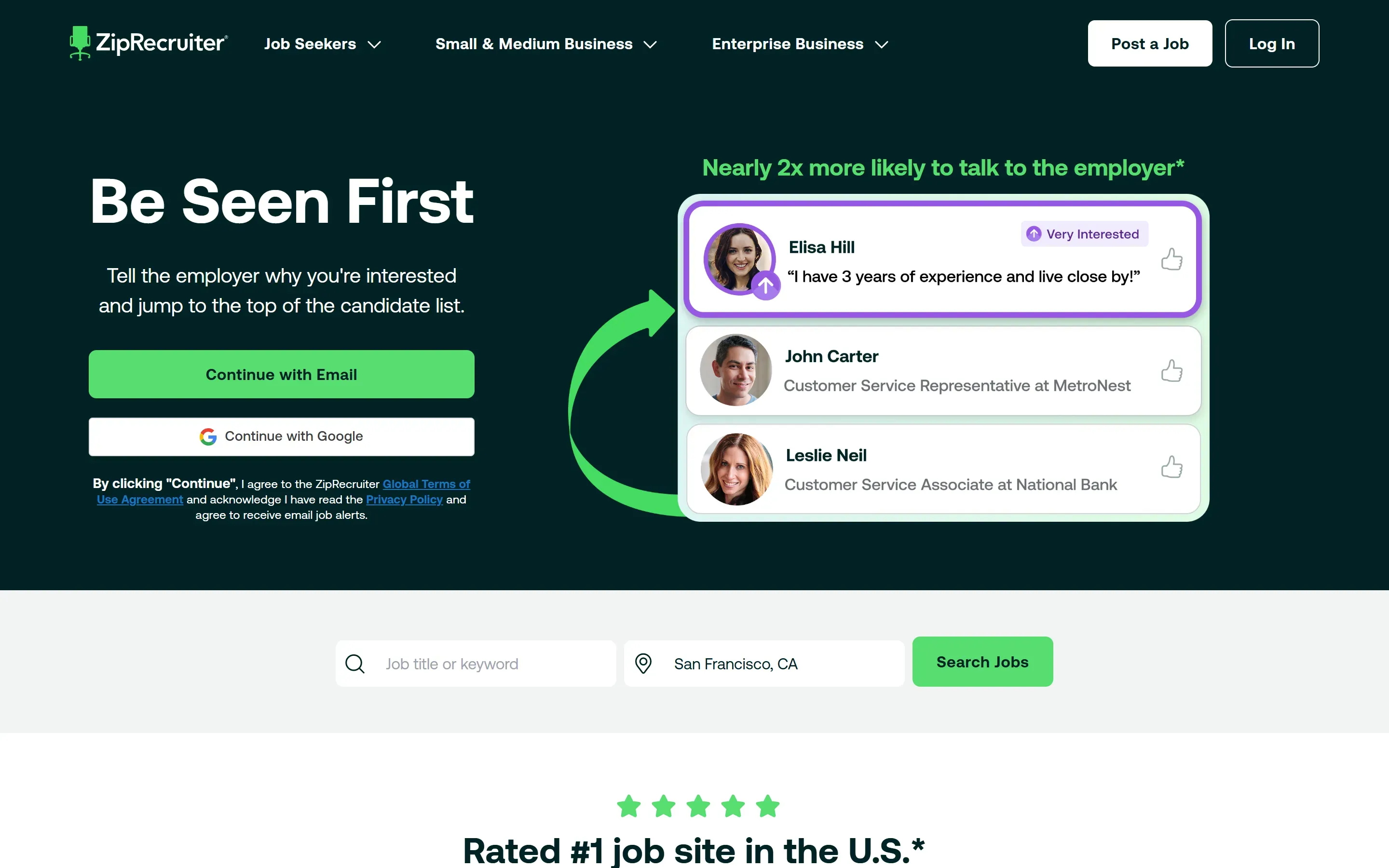 The ZipRecruiter home page, from an archived copy (September 2026)
