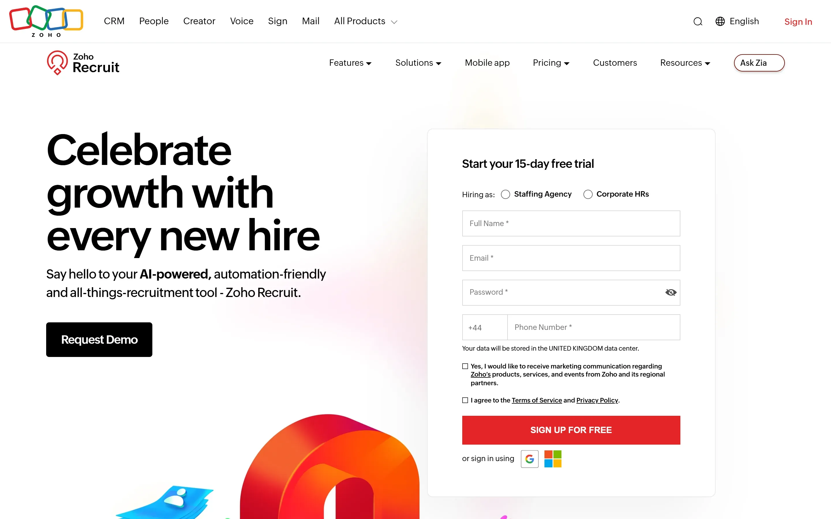 The Zoho Recruit home page, saved 2026-10-02